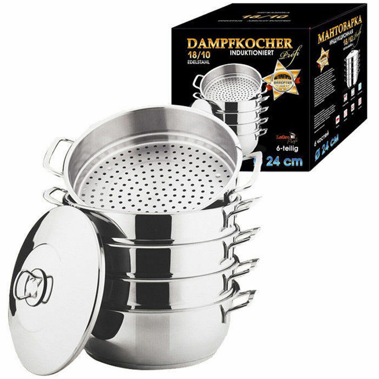 Kochtopf Mantowarka Induktion Dampfgarer Dampfkocher Edelstahl 6 Tlg.24 cm