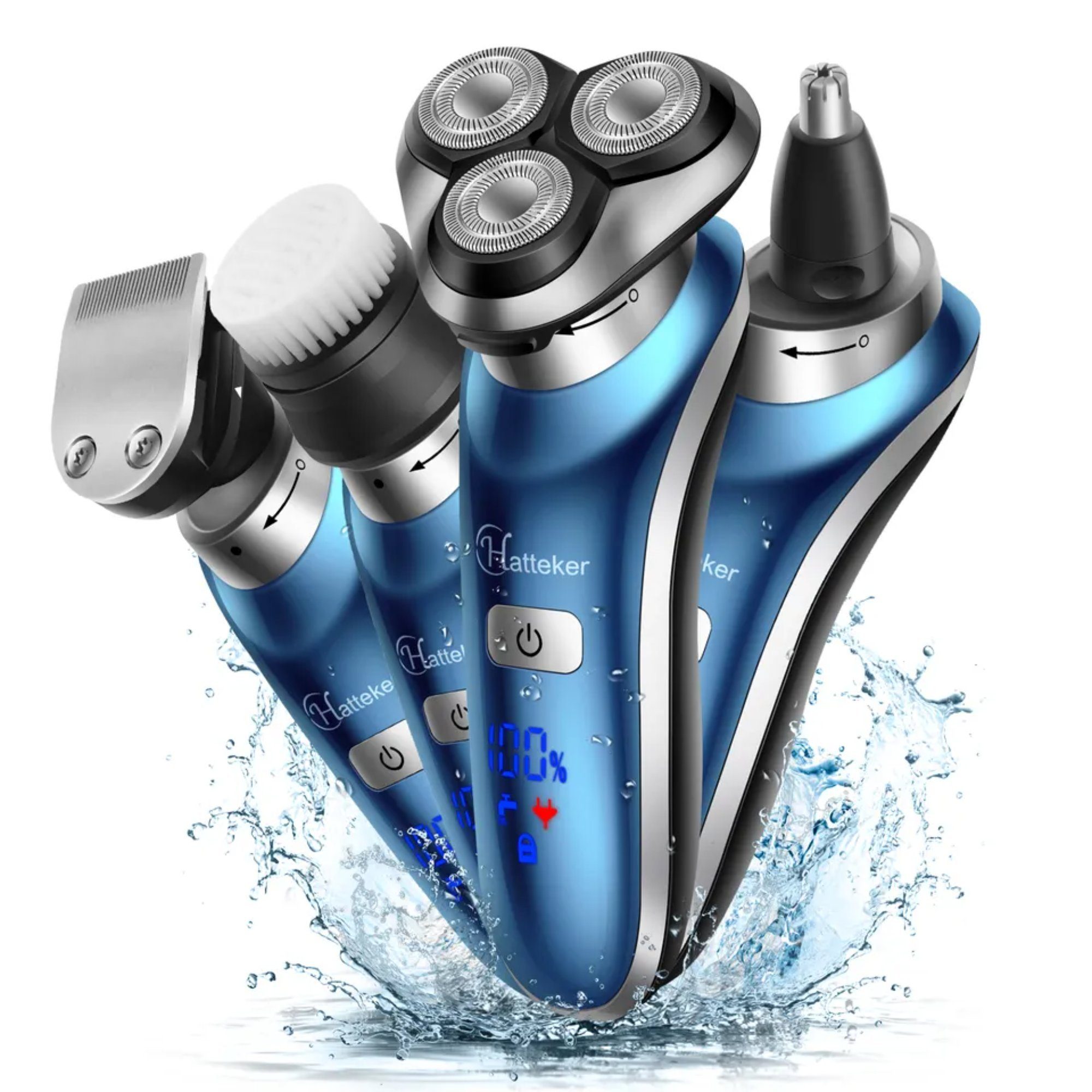 500 Hatteker Trimmer, Gesichtsreinigung Edelstahlklinge, Beauty-Trimmer für 4-in-1-Rotationsrasierer HATTEKER Seitengammler, mAh, Rasieren, Elektrorasur, Männer,