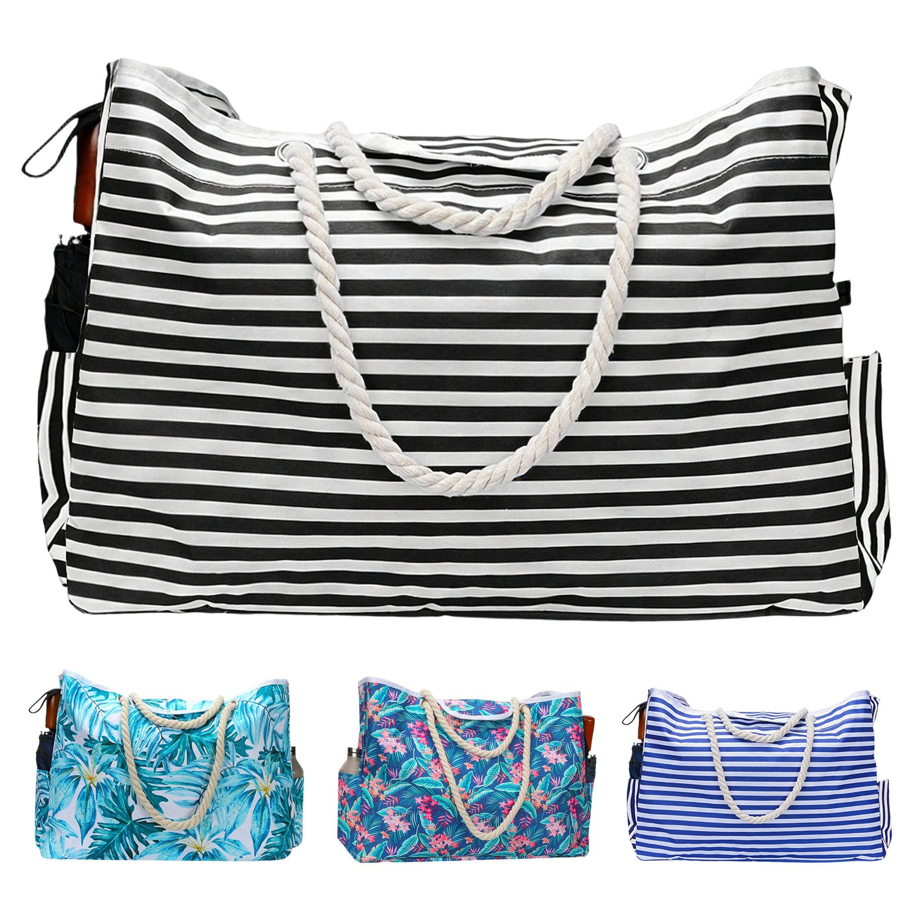 Mutig Strandtasche Große Strandtasche mit Reißverschluss, wasserdicht & sanddicht (Damen Umhängetasche / Tragetasche / Shopper, itness- & Reisetasche für Strand, Pool), Urlaub & Reisen, Familie