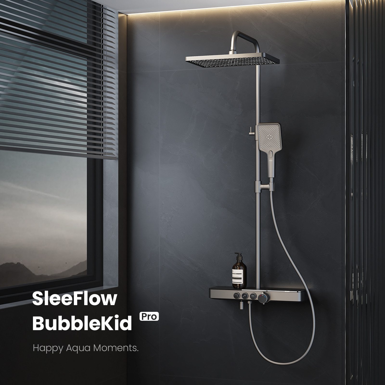 EMKE Duschsystem mit Thermostat Regendusche Komplettset mit Thermostat und Duscharmatur, Höhe 85 cm, 3 Strahlart(en), mit Ablage und Kopfbrause, Farbe: nthrazit Matt/Chrom/Weiß