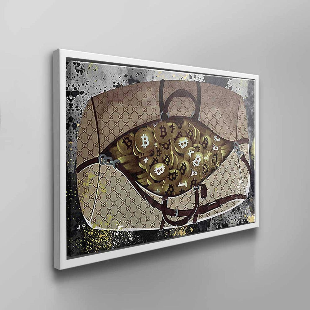 Rahmen Bag, Leinwandbild goldbeige weißer Bitcoin Wandbild Leather schwarzbraun Kryptowährungstasche Bitcoin Bitcoin DOTCOMCANVAS®