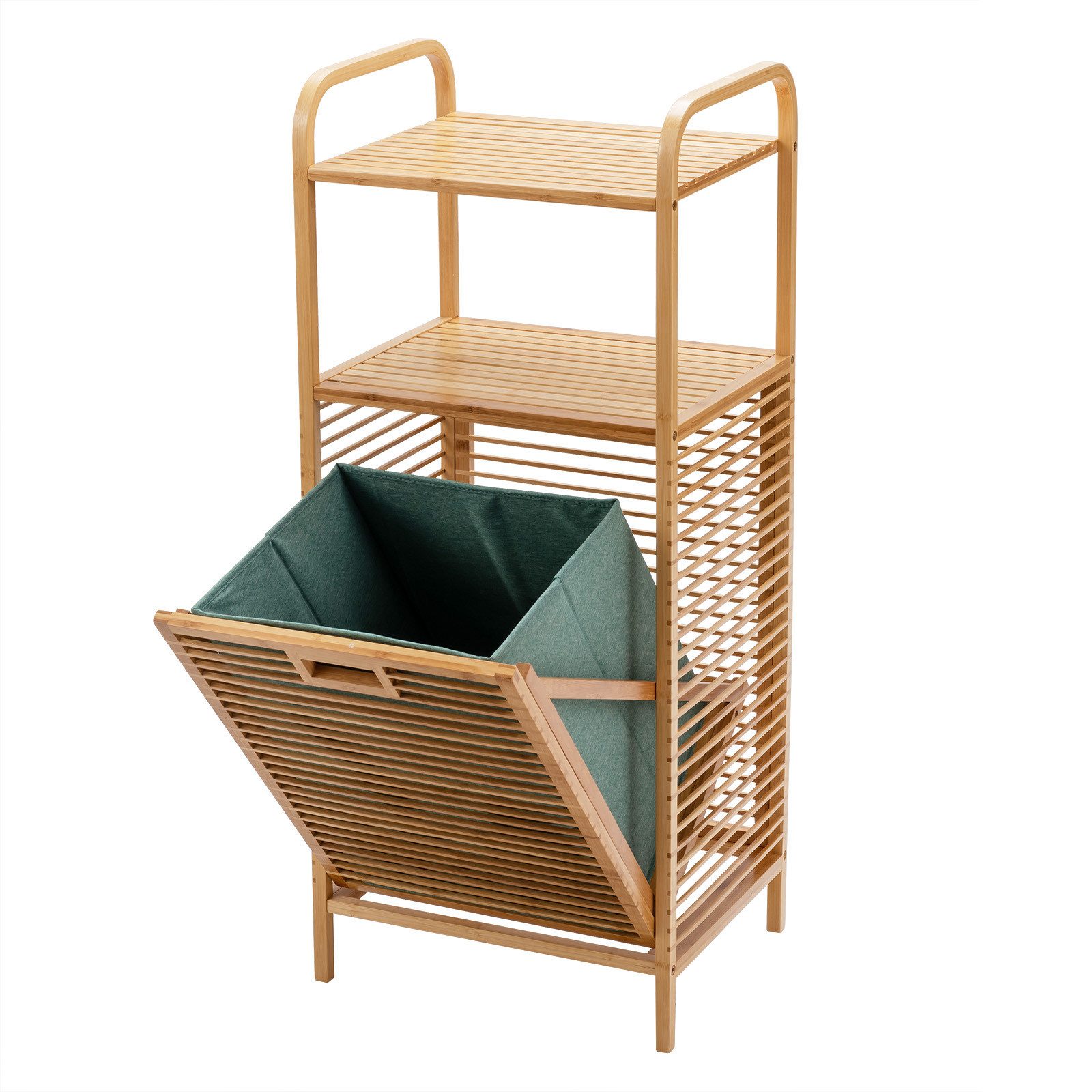 COSTWAY Wäschekorb Badregal, 2 offenen Regalfächern und Griff, aus Bambus günstig online kaufen
