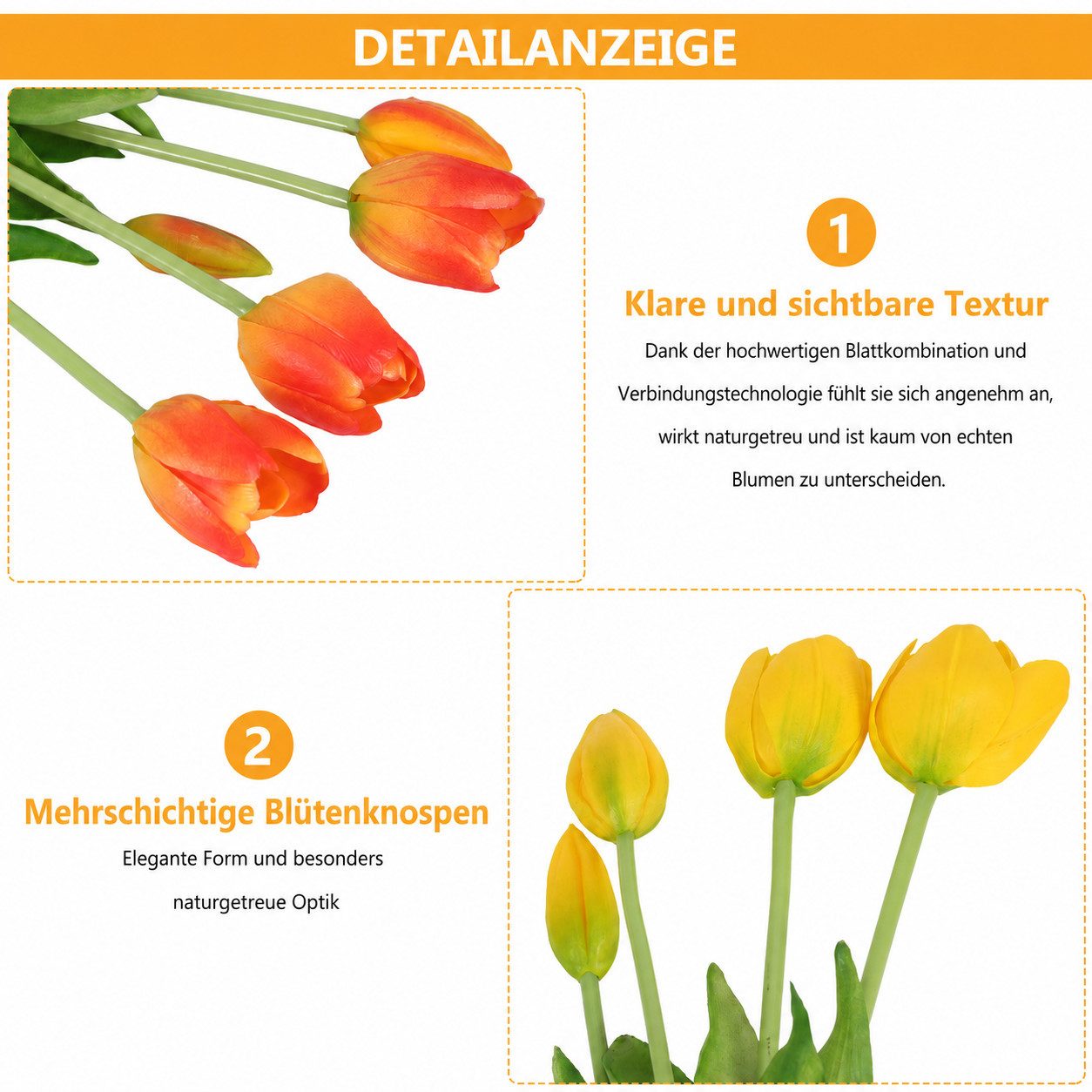 Kunsttulpe 10er Set künstliche Tulpen, Tulpenbund Tulpen, BlingBin, Höhe 40 cm, Tulpenstrauß künstlich für Vase,Hochzeit, Esstisch und Wohnzimmer Deko – Bild 4 von 5