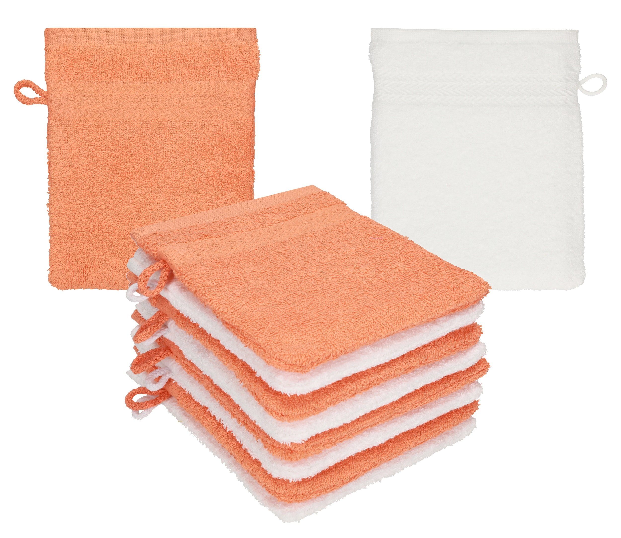 cm 16x21 Betz (10-tlg) Premium Farbe - Waschhandschuh 100% Baumwolle blutorange weiß Set Waschlappen Stück 10 Waschhandschuhe