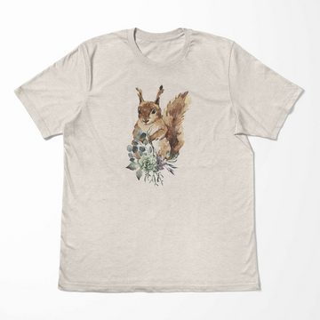 Sinus Art T-Shirt Herren Shirt 100% gekämmte Bio-Baumwolle T-Shirt Aquarell Eichhörnchen Motiv Nachhaltig Ökomode aus (1-tlg)