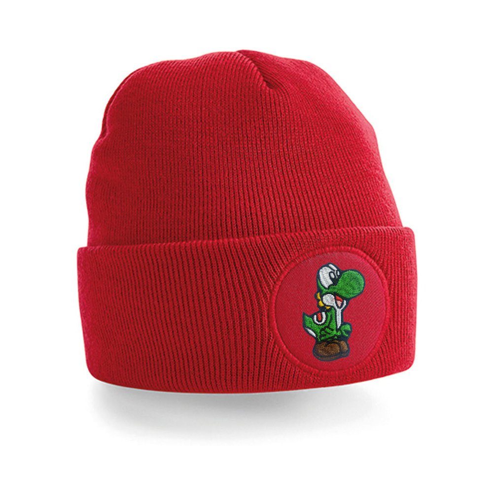 Blondie & Brownie Beanie Unisex Erwachsenen Mütze YoshiBaby Stick Patch Mario Super Nintendo Rot