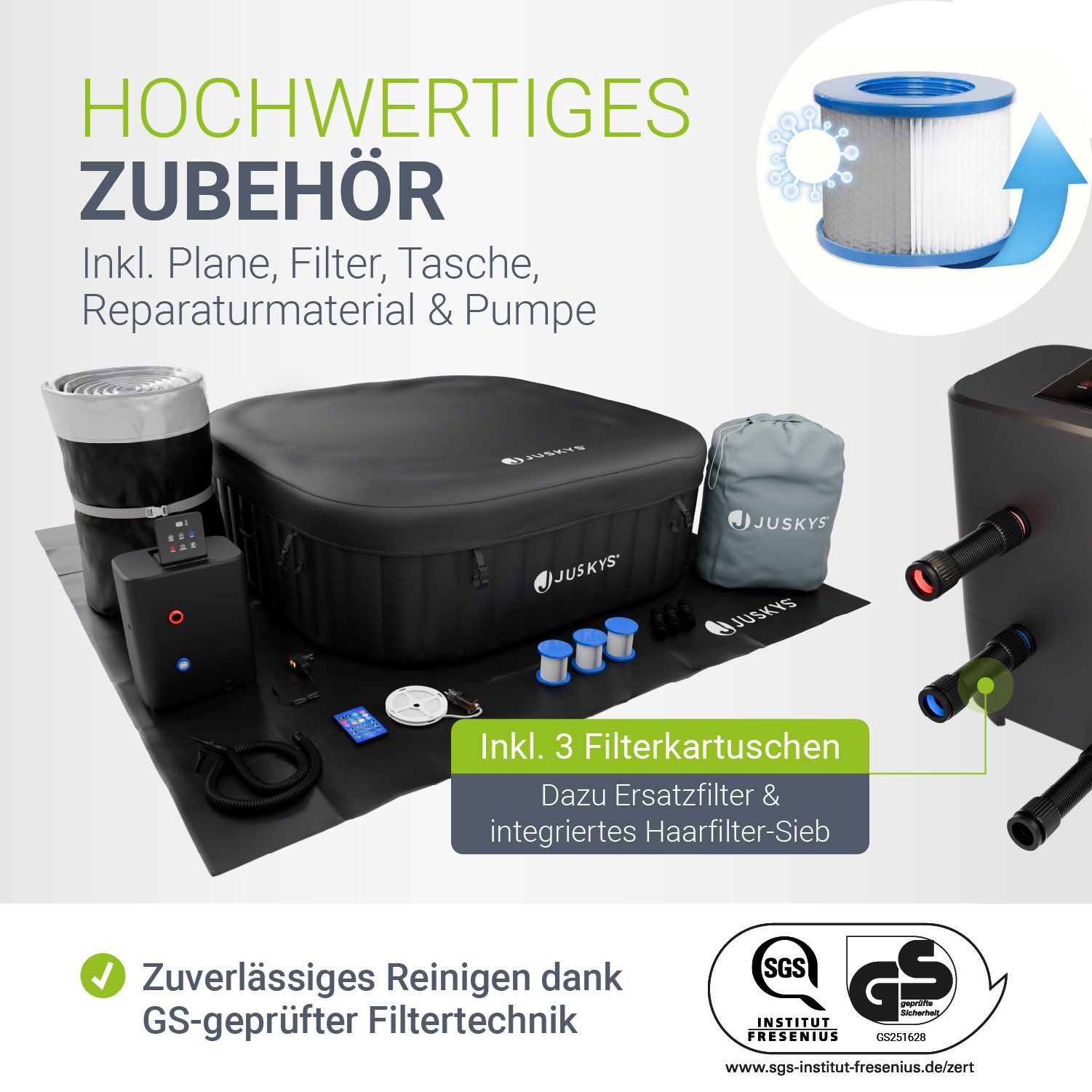 Juskys Whirlpool SpaLuxe, Aufblasbar, (1-tlg), 130 Sprudeldüsen, Inkl. Pumpe und Zubehör, LED-Beleuchtung