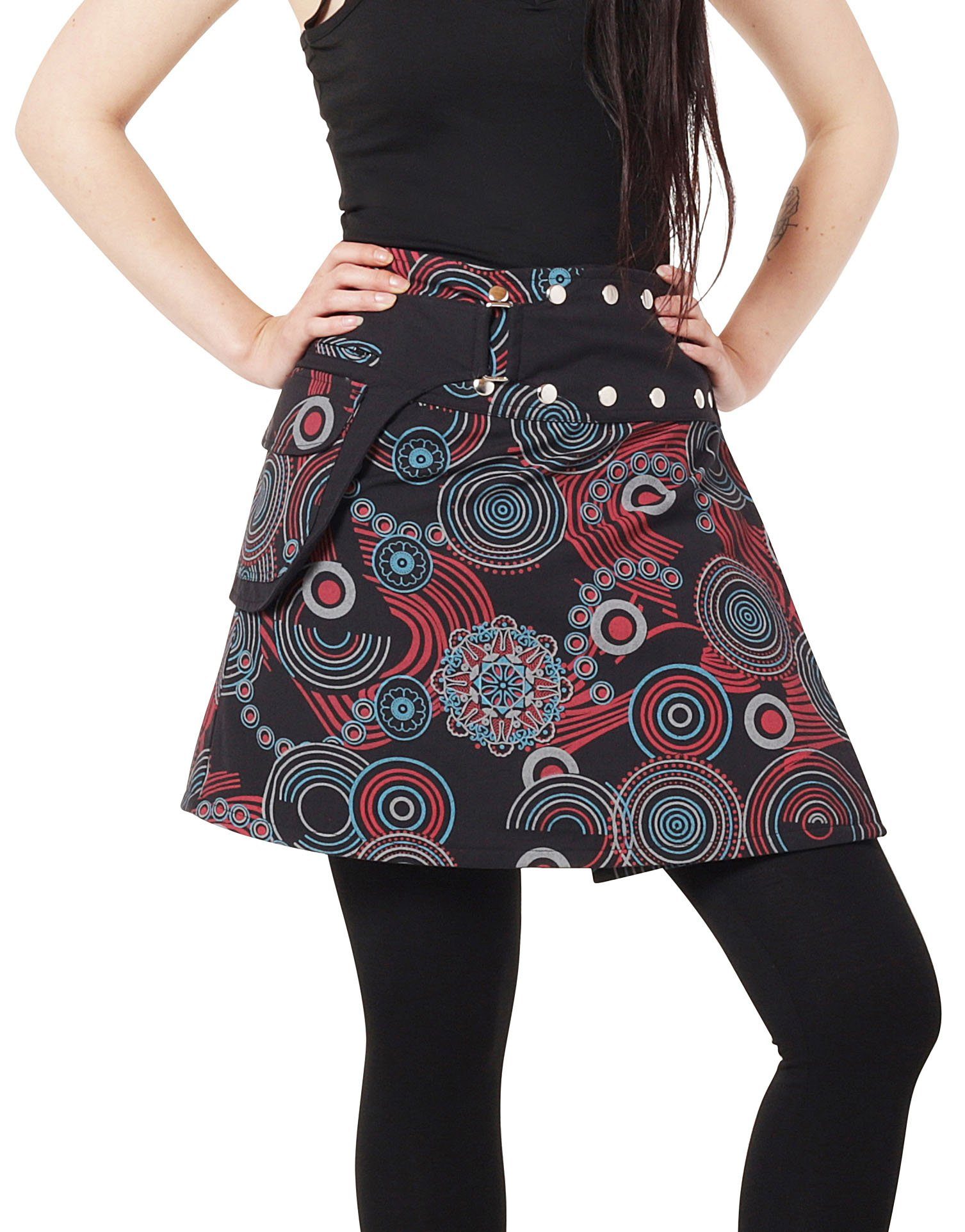 PUREWONDER Wickelrock Damen Rock mit Muster und Tasche sk195 Baumwolle Einheitsgröße