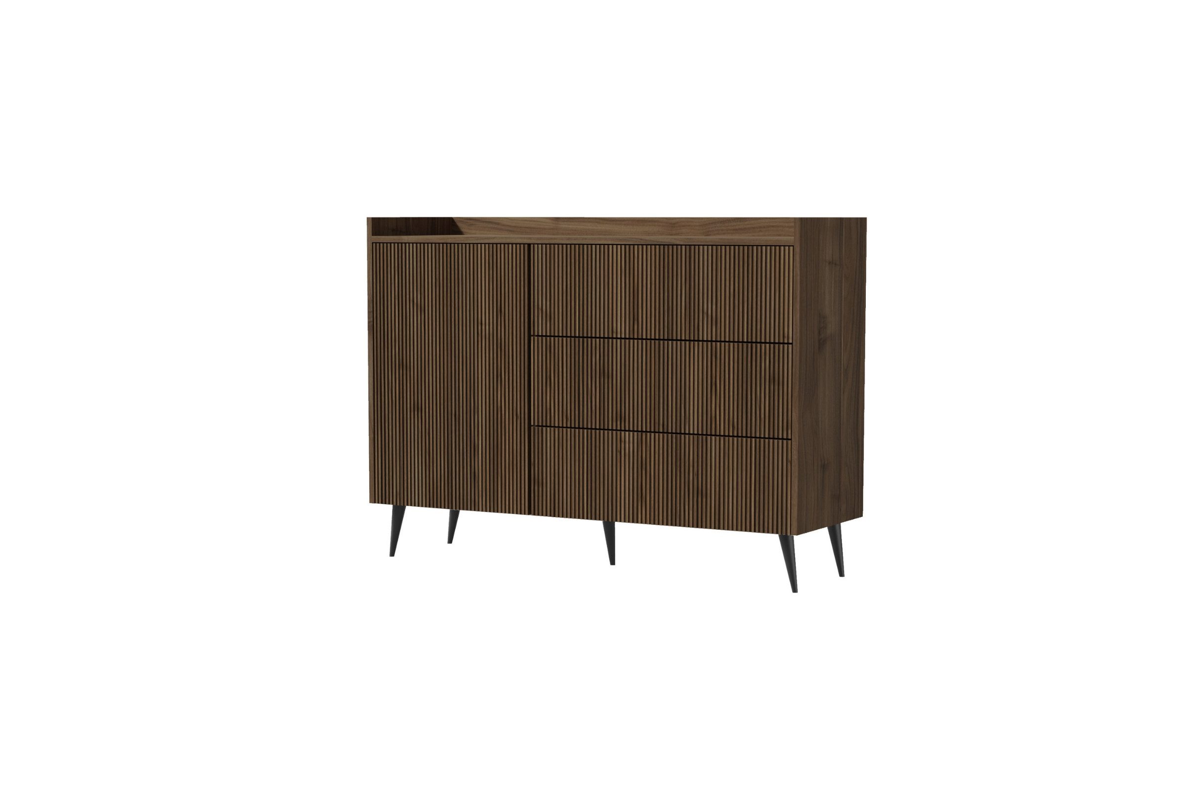 Deine Möbel 24 Sideboard DALIA 04 Kommode 126 cm breit, mit 3 Schubladen (DALIA-Kollektion, 1 St., ideal für Wohnzimmer, Schlafzimmer & Flur), geriffelte Fronten, Farbe Kashmir oder Walnuss