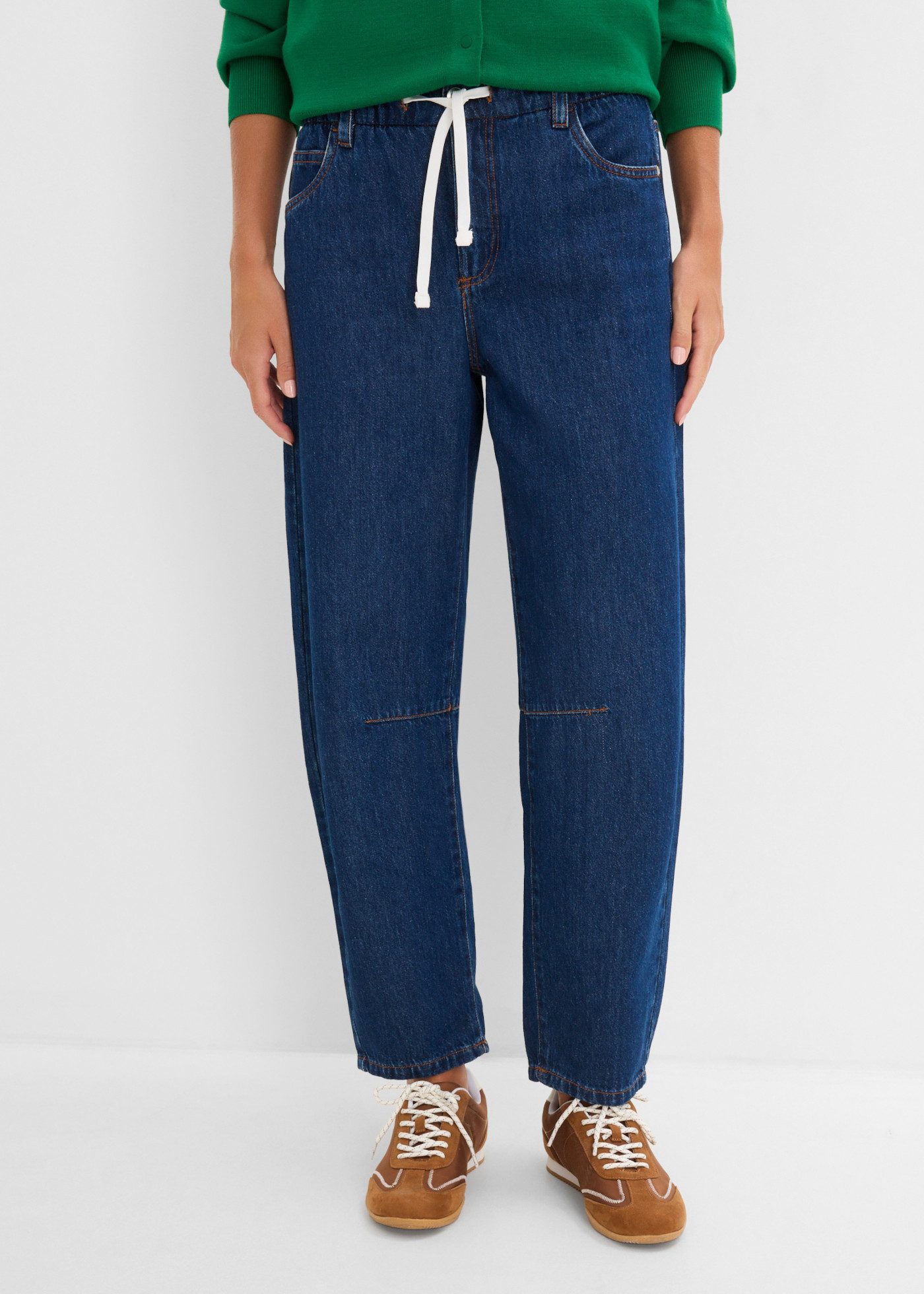 bonprix Loose-fit-Jeans Barrel-Jeans, mit Mid Waist-Bund, in Cropped-Länge, aus Baumwolle