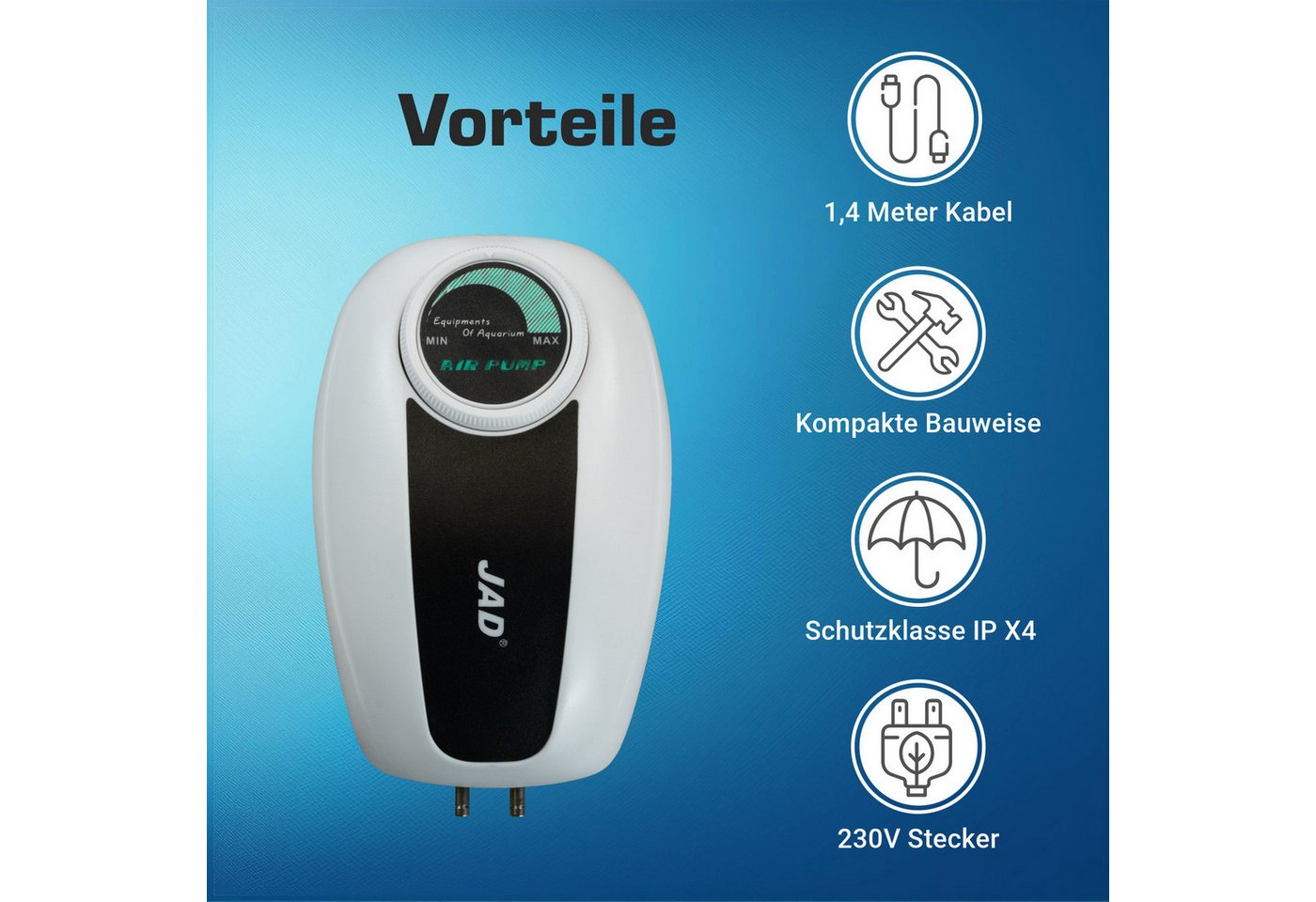 Thumbnail - INTERGARDEN Aquarium-Durchlüfterpumpe Membranpumpe Sauerstoff Luftpumpe 4,5 Liter/Minute, 4,8W