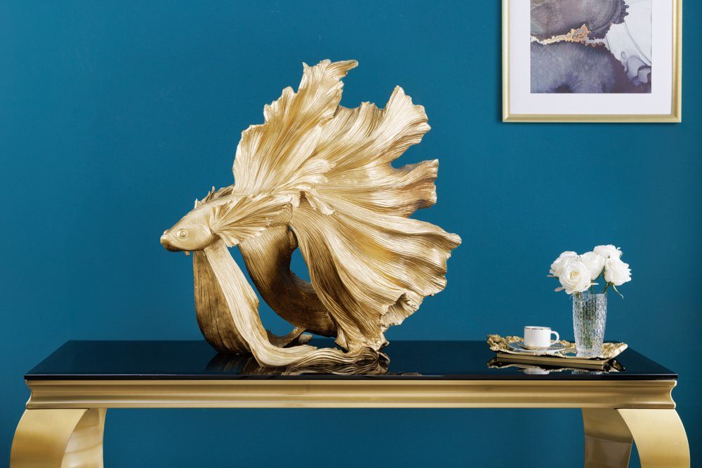 riess-ambiente Tierfigur CROWNTAIL 60cm gold (Einzelartikel, 1 St), Wohnzimmer · Kunststein · Kampffisch · Betta Skulptur · Urban Jungle