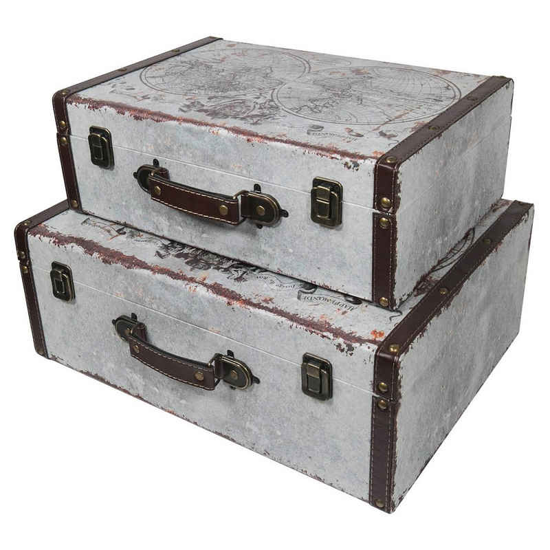 HMF Aufbewahrungsbox Vintage Koffer, Multifunktionskoffer (2 St., versch. Größen), Handgefertigter Geschenkkoffer im Weltkarten Design, 2er Set