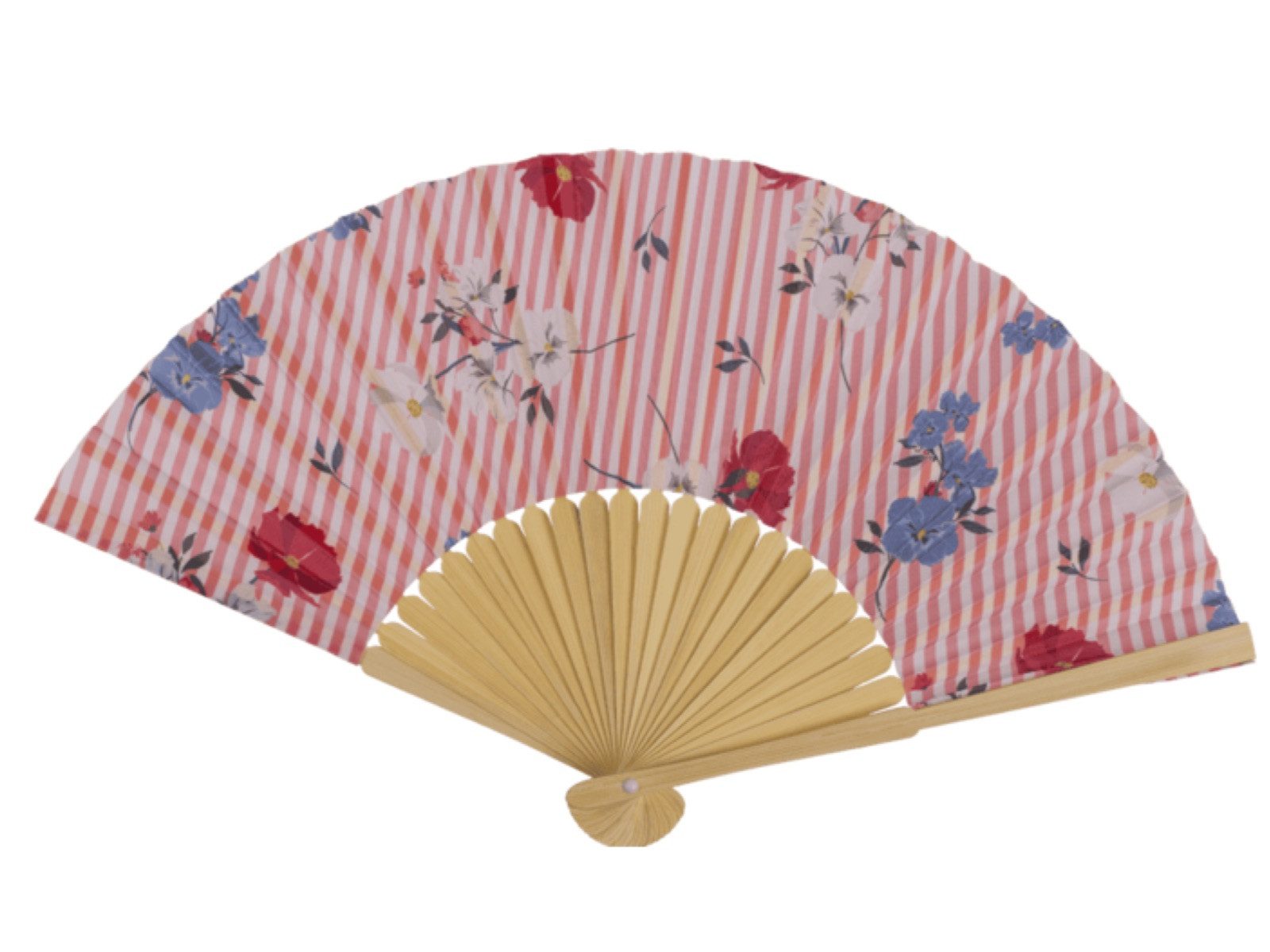 LK Trend & Style Handfächer Dekorativer Handfächer, Blumenmuster mit Streifen, (Spar-Set, 1-tlg., 21 cm, Bambus - Fächer in 4 Farben), absolut salonfähig sich eine kühle Brise zu gönnen