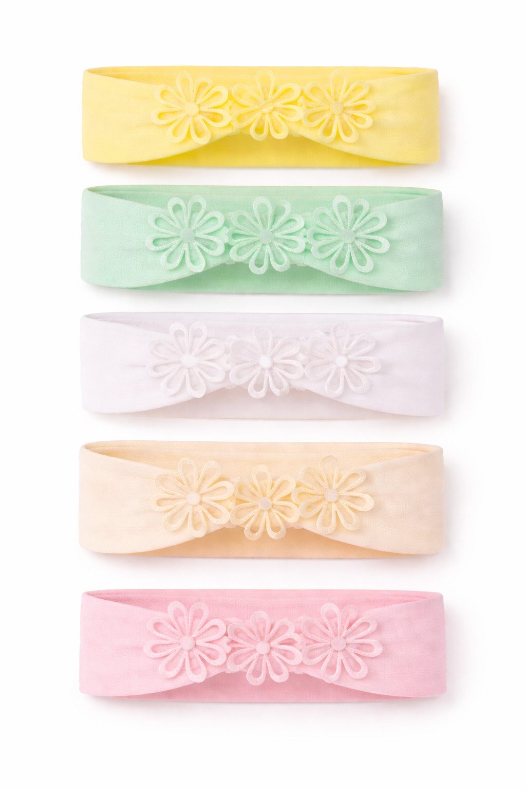 La Bortini Stirnband Baby und Kinder Stirnbänder 5er Pack Kopfbänder Ohrenschutz (Spar-Set, 5 Stück, bunte Bänder für Mädchen) elastisch, weich, mit Blumen, in creme weiß rosa gelb grün