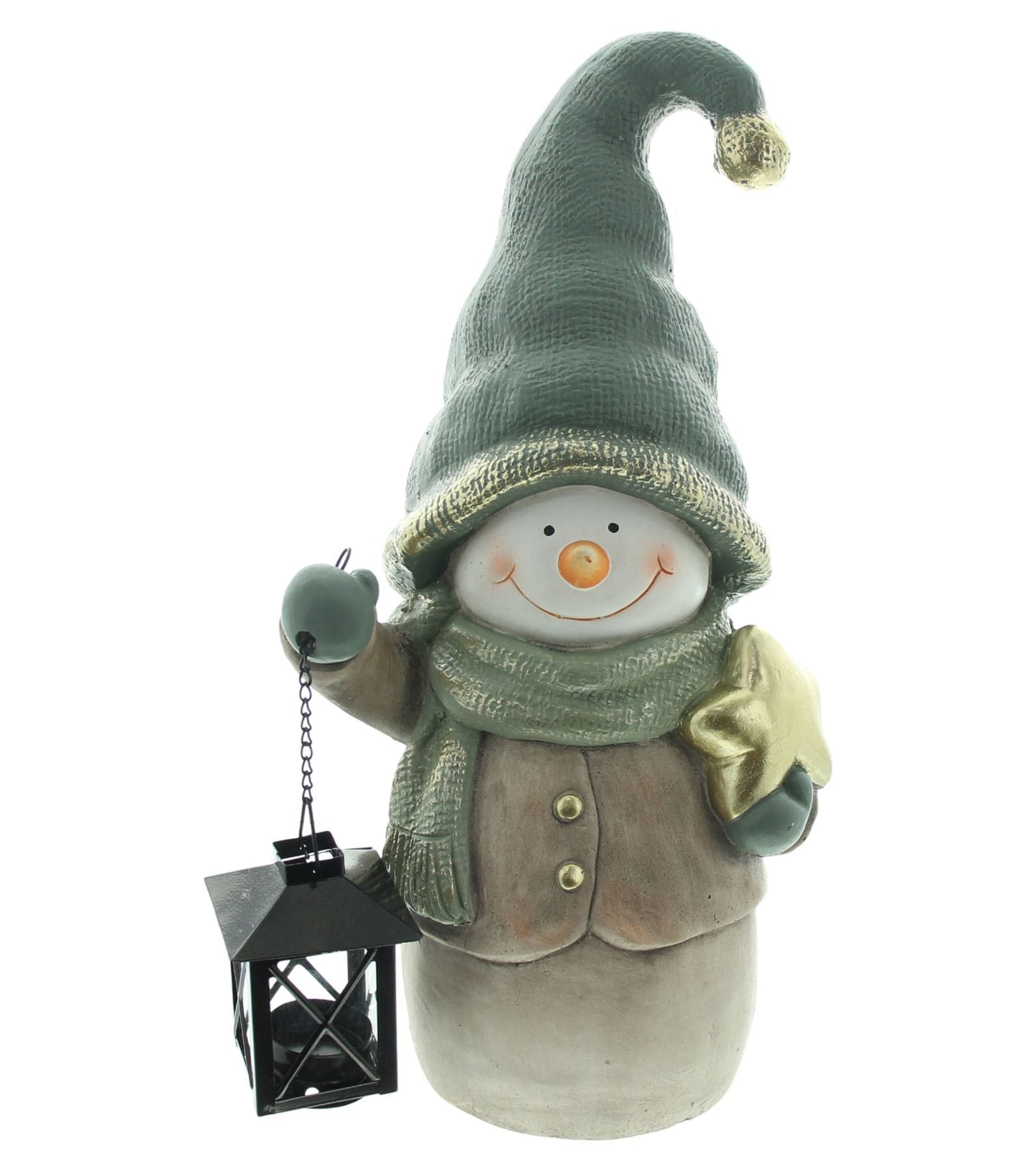 Dekoleidenschaft Dekofigur "Schneemann" mit Laterne, 43 cm hoch, Weihnachtsdeko, Weihnachtsfigur, mit Teelichthalter