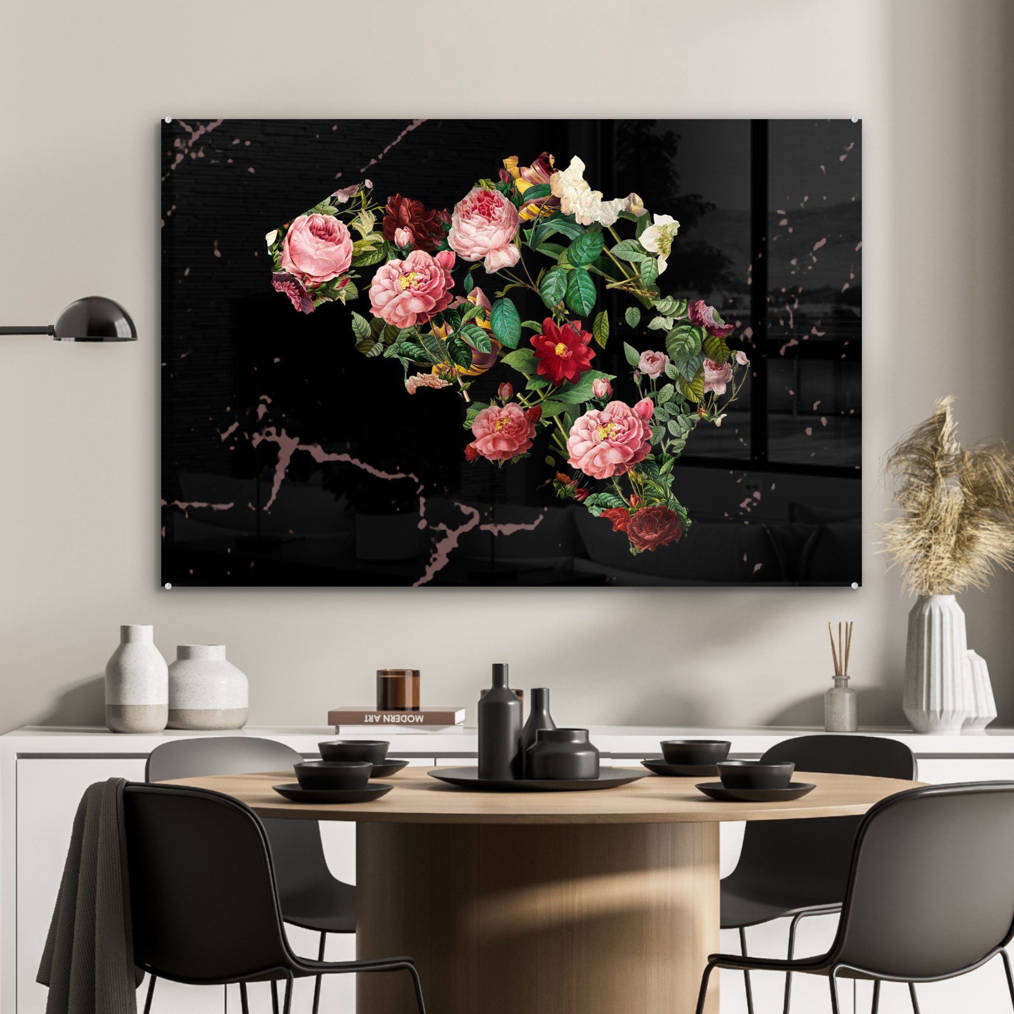 St), MuchoWow Wohnzimmer Karte Blumen, - Belgien & (1 - Acrylglasbild Schlafzimmer Acrylglasbilder