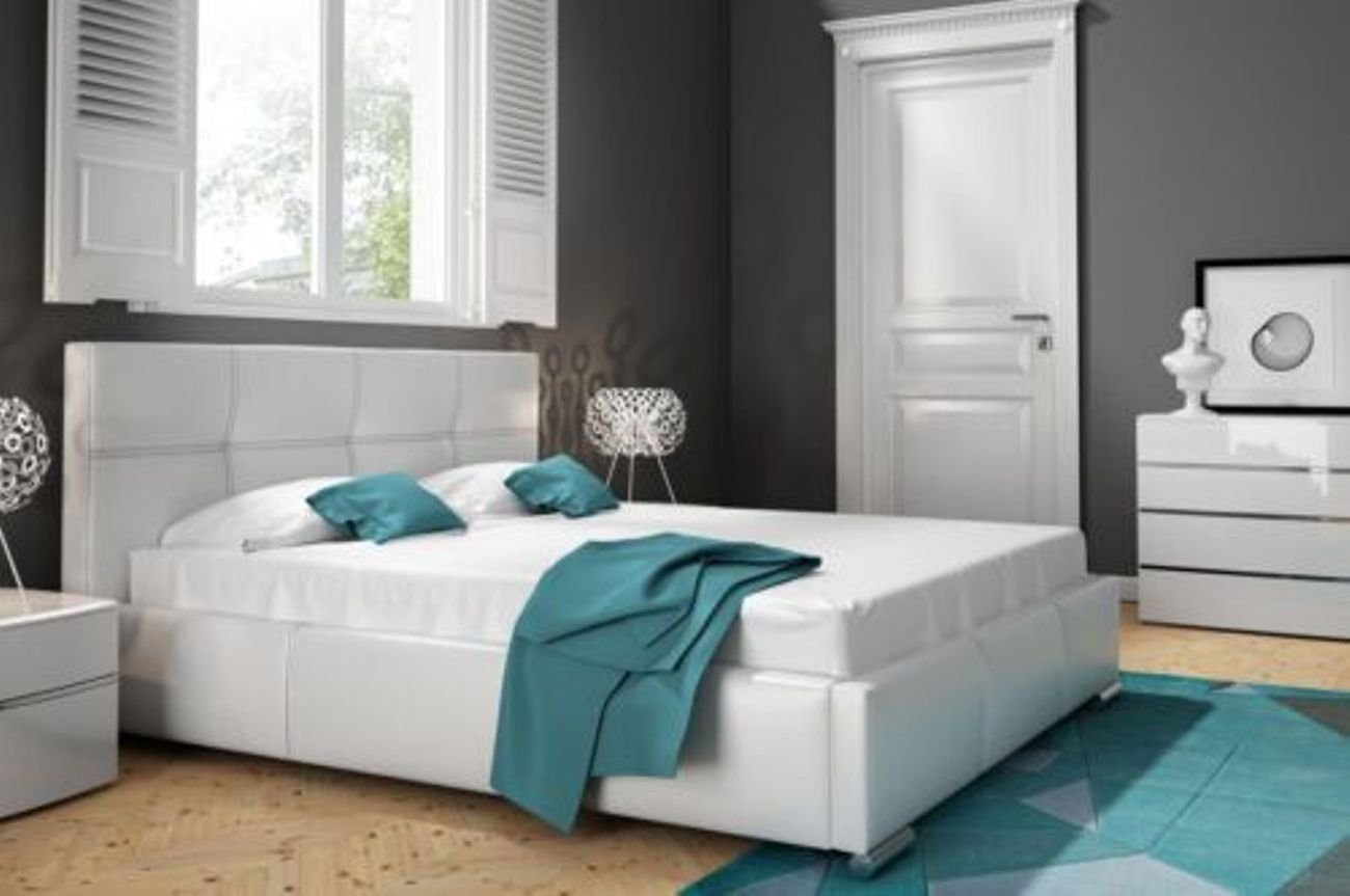 Betten Polsterbett, Modern Schlafzimmer Bettrahmen Bett Design Doppel Hotel Weiß JVmoebel