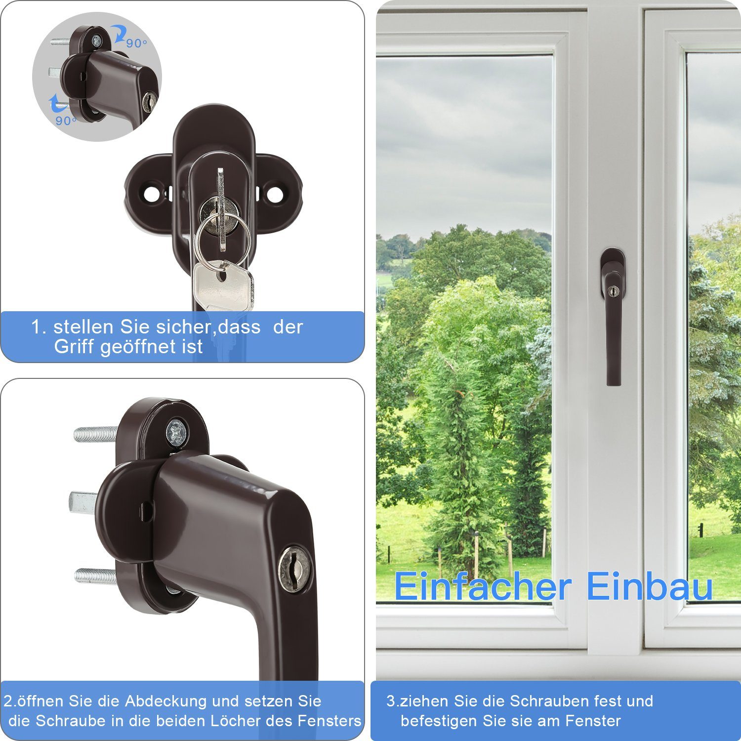 Clanmacy Fenstergriff 4X 4x Schlüssel Metall Alu Knopf gleichschließend abschließbar Türgriff, Fenstergriff
