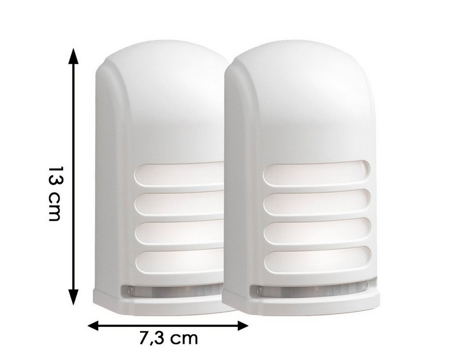 KONSTSMIDE LED Außen-Wandleuchte, LED fest integriert, Neutralweiß, 2er  Set, Hauswand Treppenbeleuchtung mit Bewegungsmelder, Weiß H: 13cm