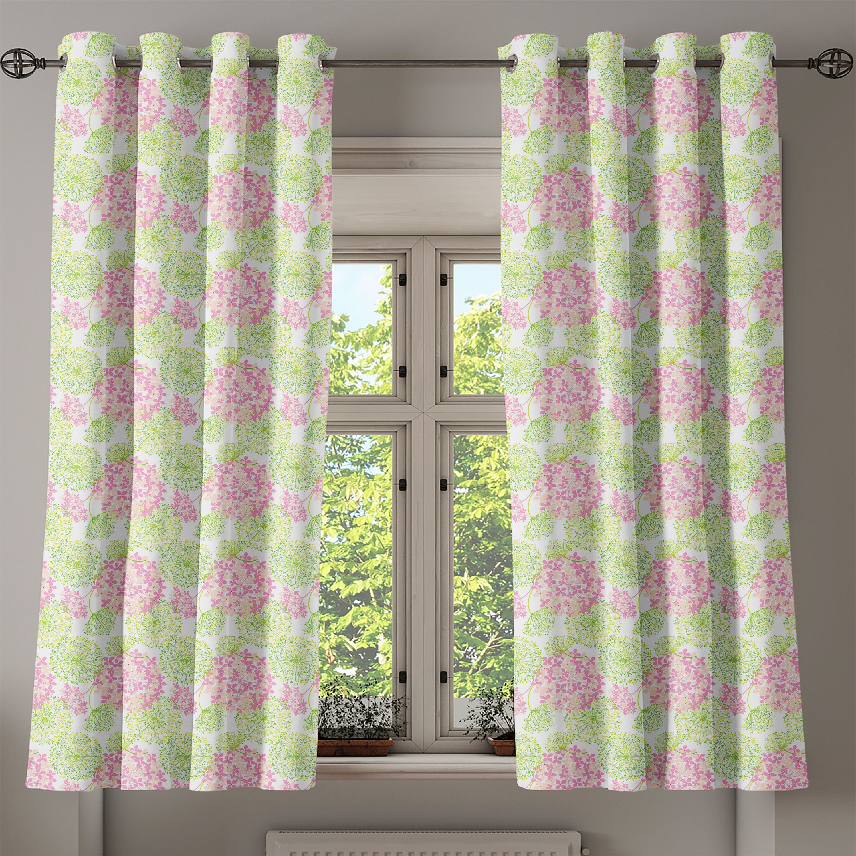 Wohnzimmer, Löwenzahn-Blumen-Muster Schlafzimmer Gardine für Abakuhaus, 2-Panel-Fenstervorhänge Dekorative Natur