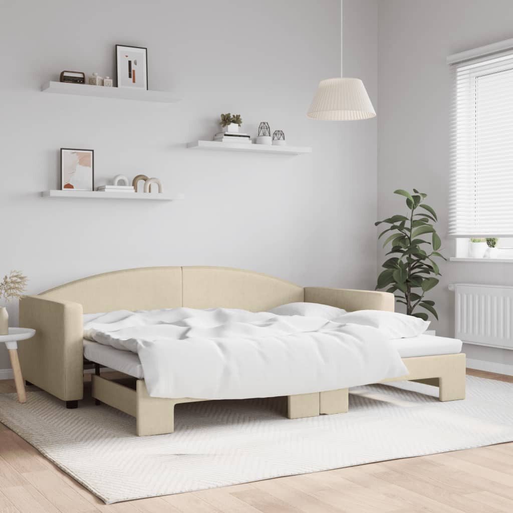 vidaXL Gästebett Gästebett Tagesbett Ausziehbar Creme 90x200 cm Stoff Bett günstig online kaufen