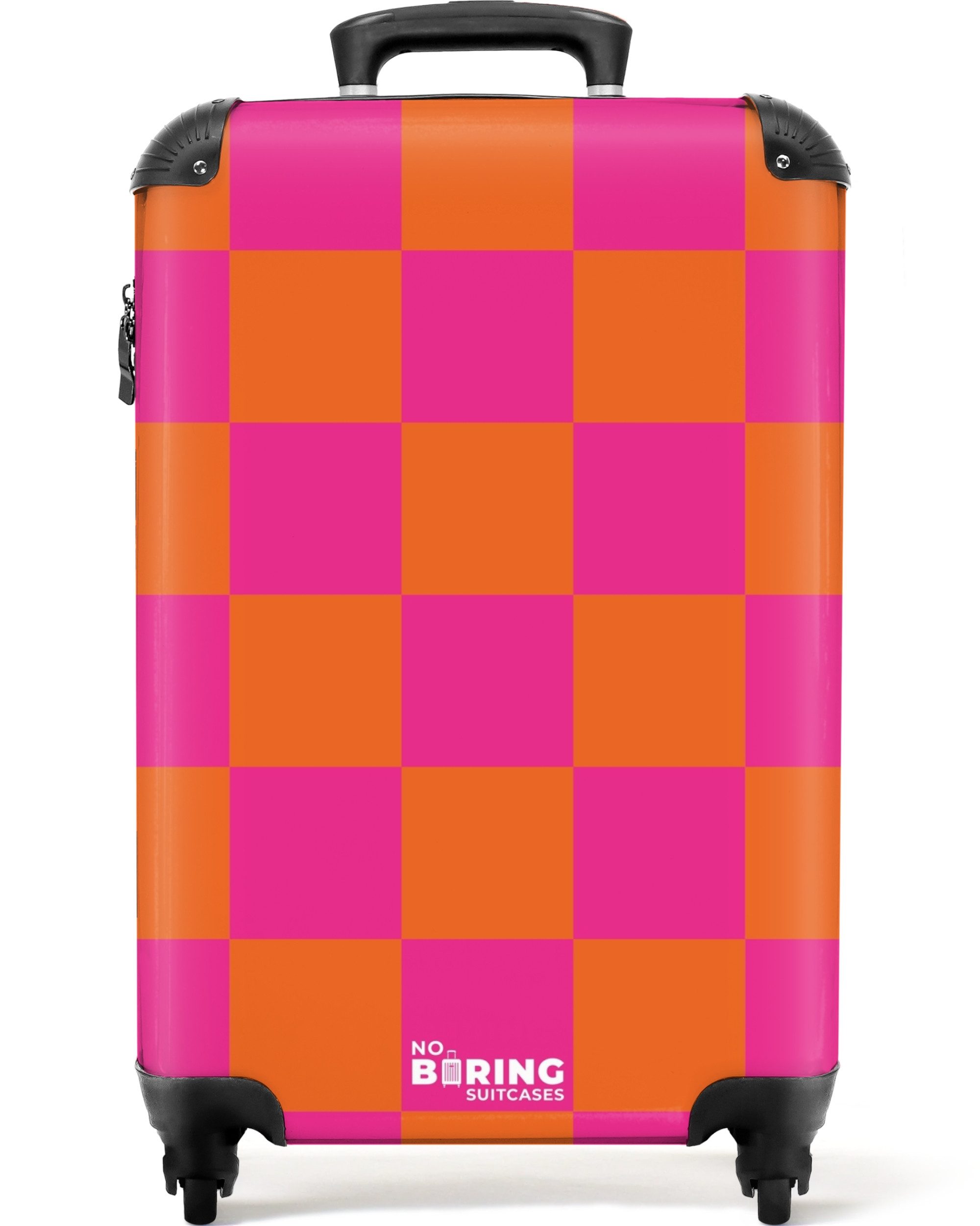 NoBoringSuitcases.com© Hartschalen-Trolley Rosa mit orangefarbenem Schachbr günstig online kaufen