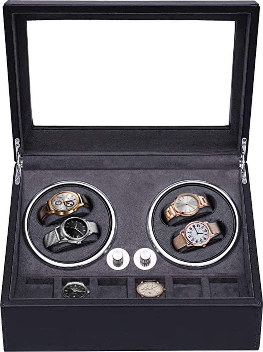 Olvy Smartwatch-Halterung Olvy Uhrenbeweger für 4 Uhren, LED-Beleuchtung, Watchwinder Box