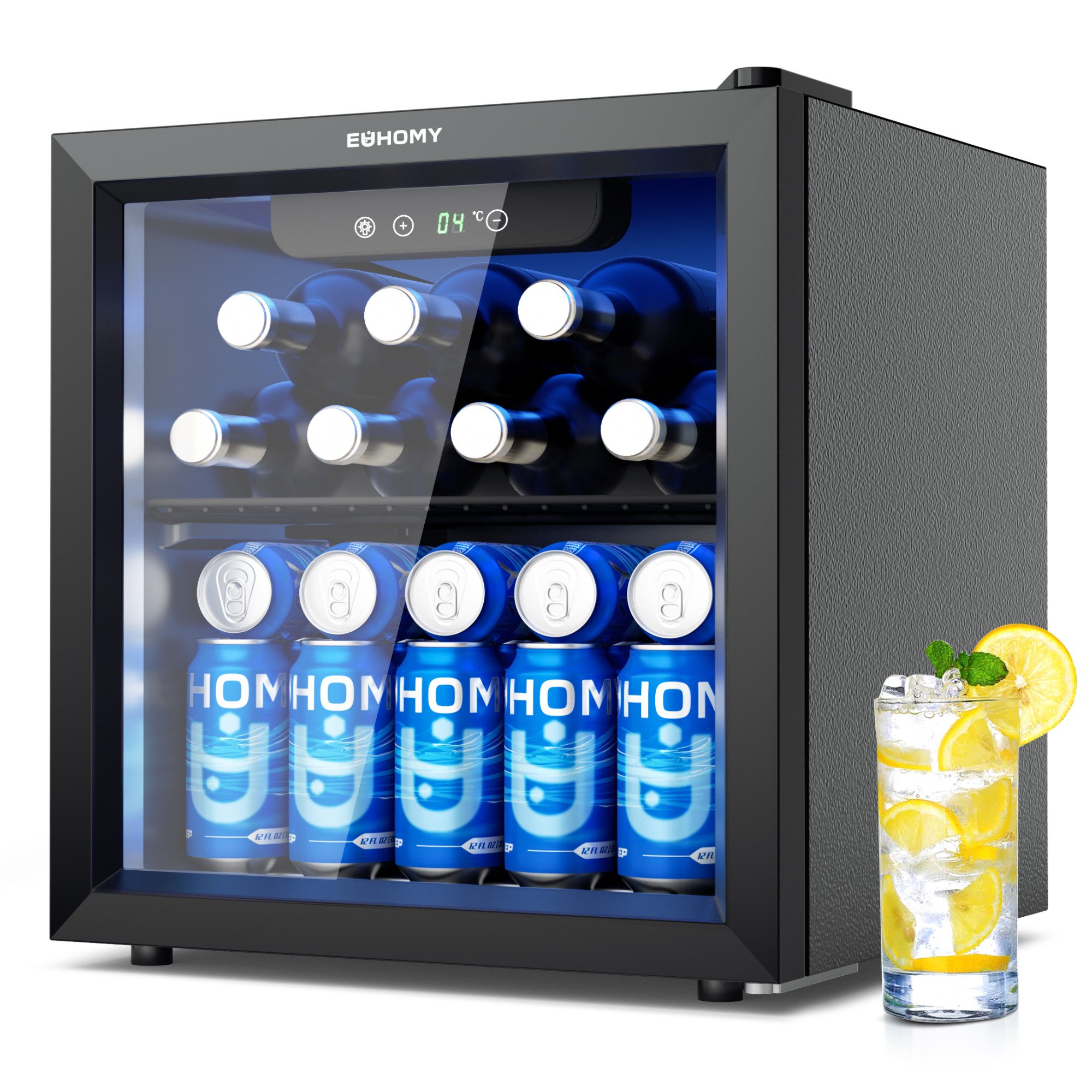EUHOMY Getränkekühlschrank 90L Mini-Kühlschrank für 126 Dosen mit verstellbaren Ablage Getränkekühlschrank, 46.8 cm hoch, 42.8 cm breit, für Limonade, Bier oder Wein, für Zuhause, Bar und Büro