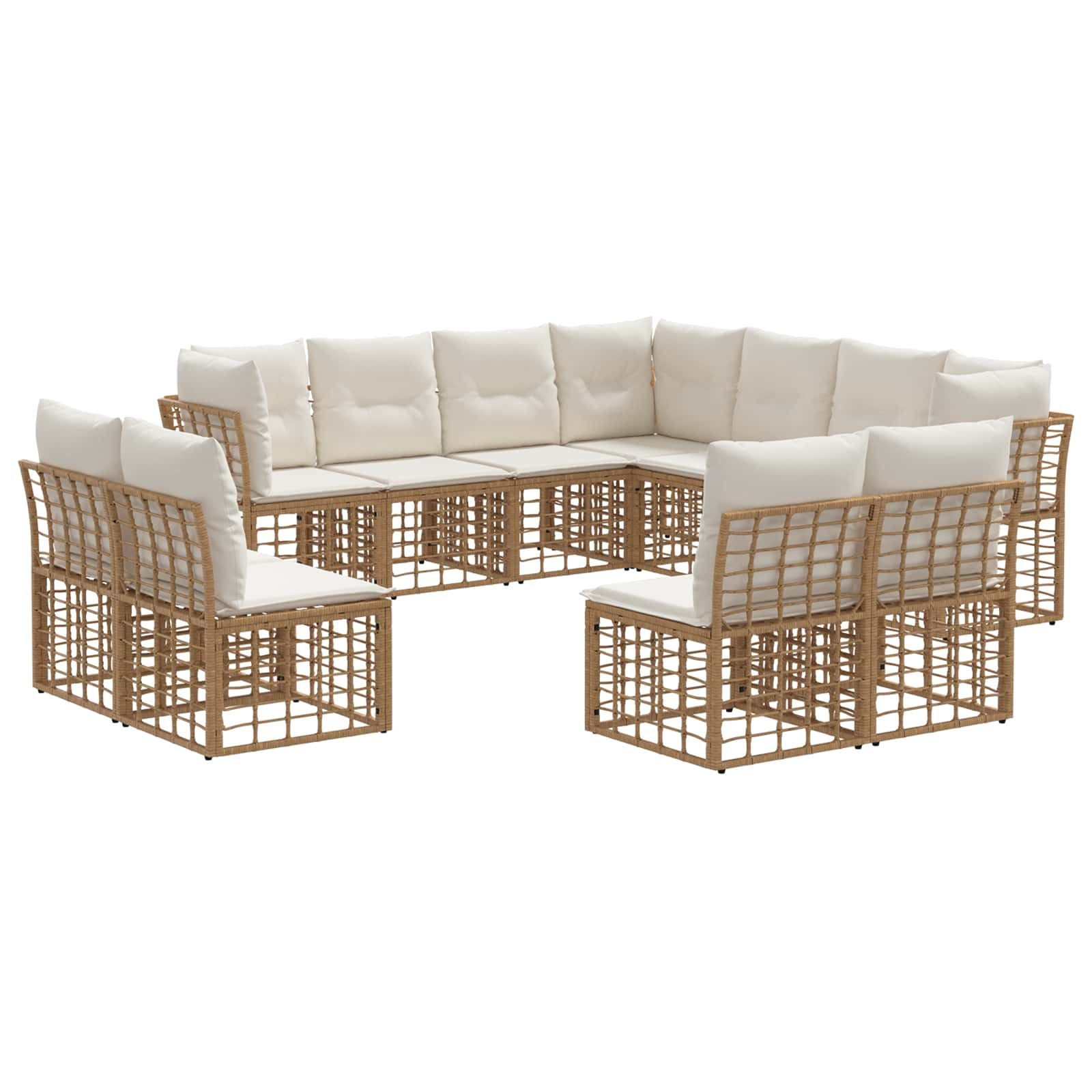 vidaXL Gartenlounge-Set Outdoor-Sofagarnitur mit Kissen 11 pcs Natur Polyester, (11-tlg)