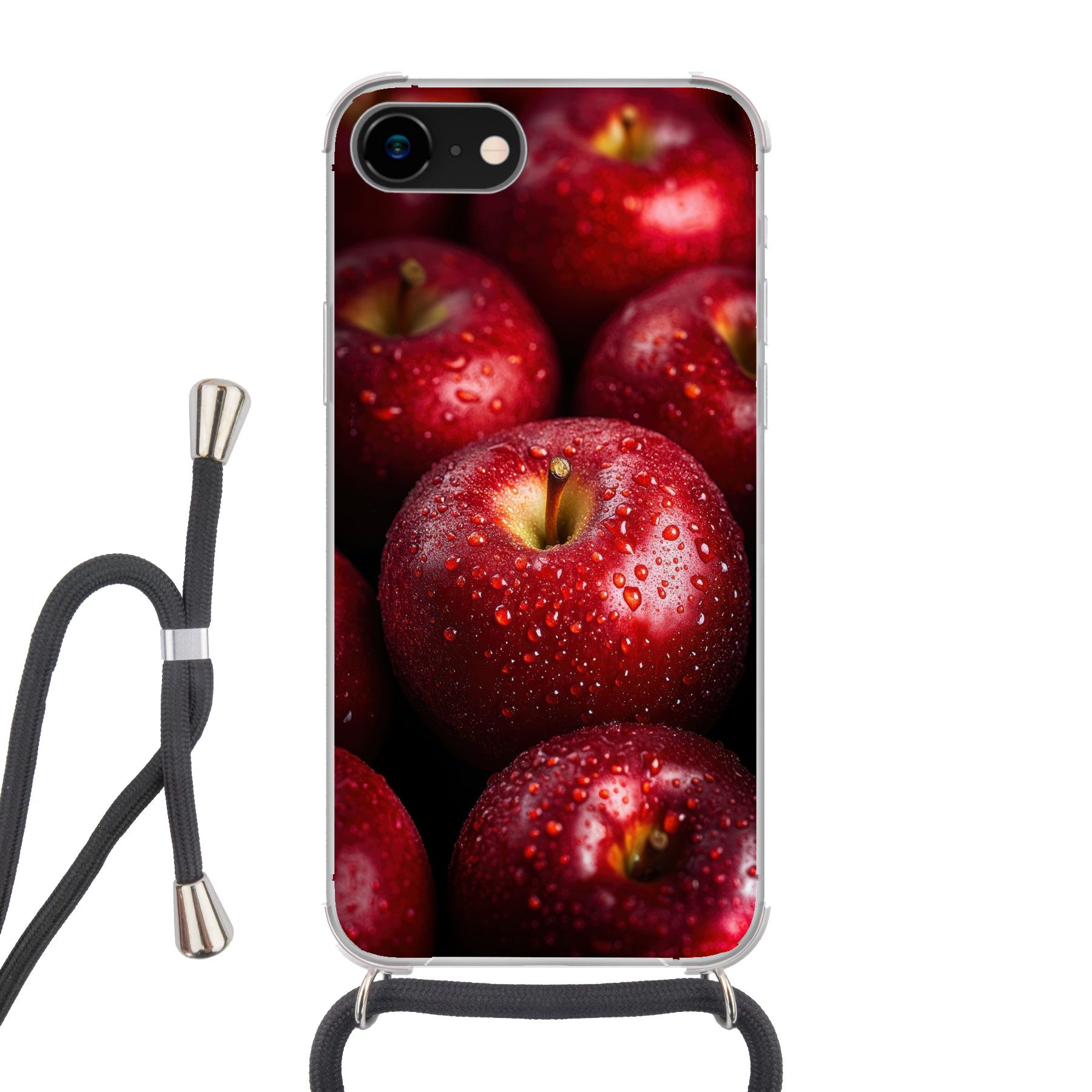 MuchoWow Handyhülle für Apple iPhone 7 Rot - Äpfel - Obst, Tragbare Handyhüllen mit Kette zum umhängen, Handykette Handyband