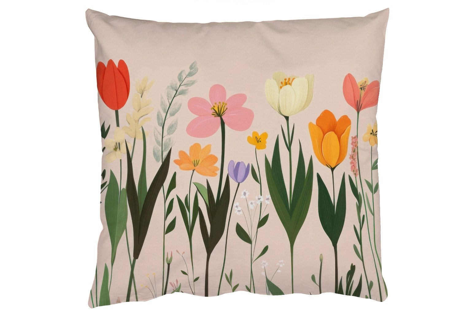 MuchoWow Dekokissen Pastelltöne - Blumen - Illustration, Zierkissen mit Füllung für Wohnzimmer, Sofakissen, 40x40 cm