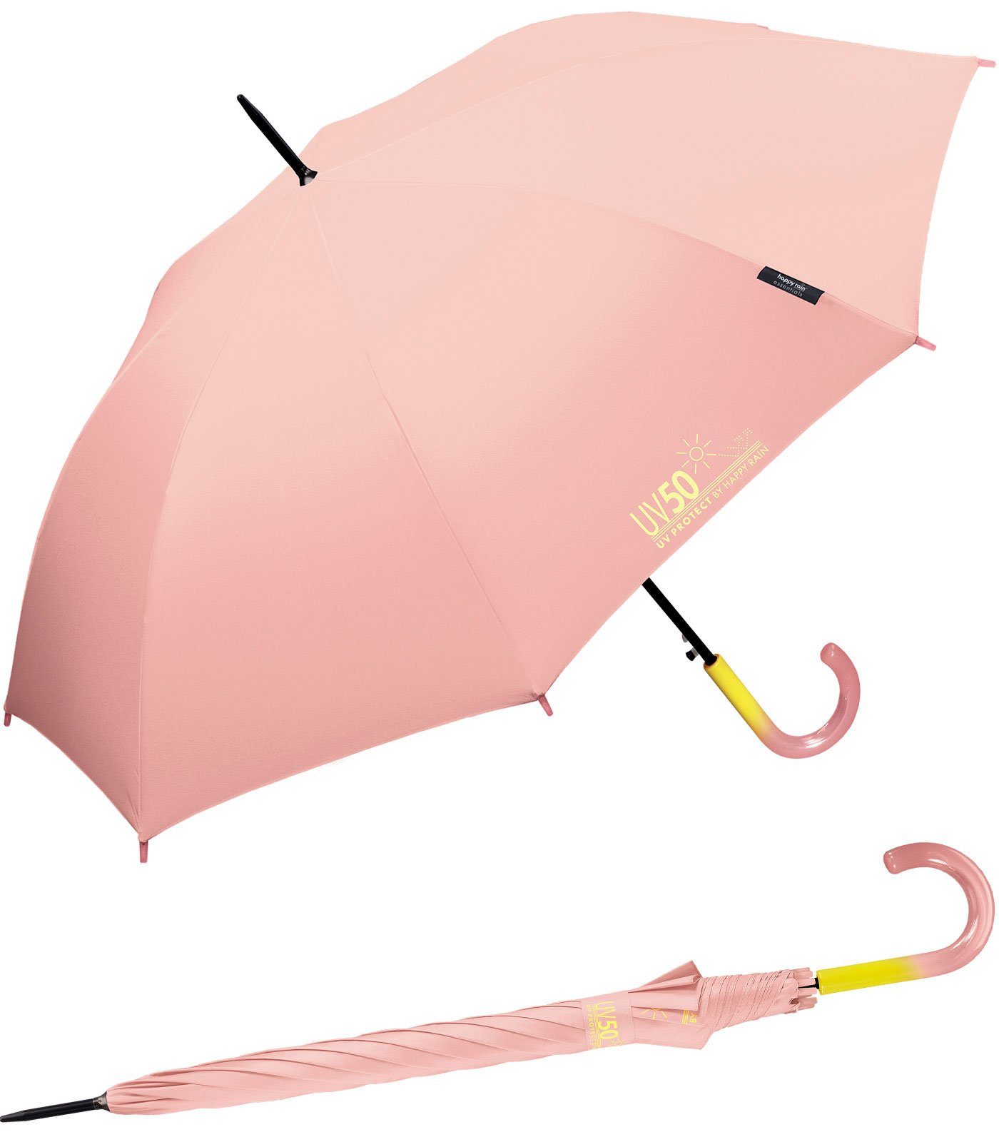 HAPPY RAIN Langregenschirm UV-Protect UV50 mit Automatik zweifarbiger Griff, schützt vor Sonne und Regen
