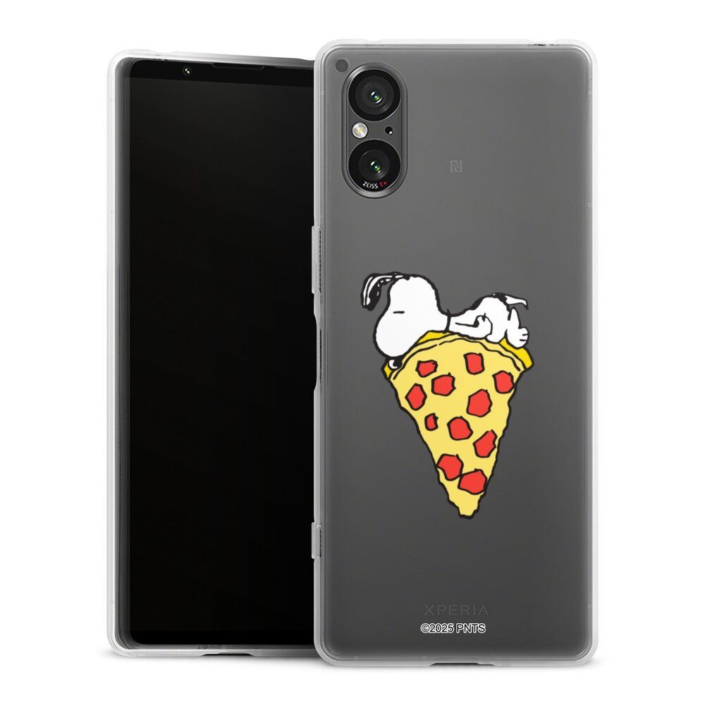 DeinDesign Handyhülle Peanuts Pizza Snoopy Snoopy Pizza Transparent, Sony Xperia 5 V Silikon Hülle Bumper Case Handy Schutzhülle