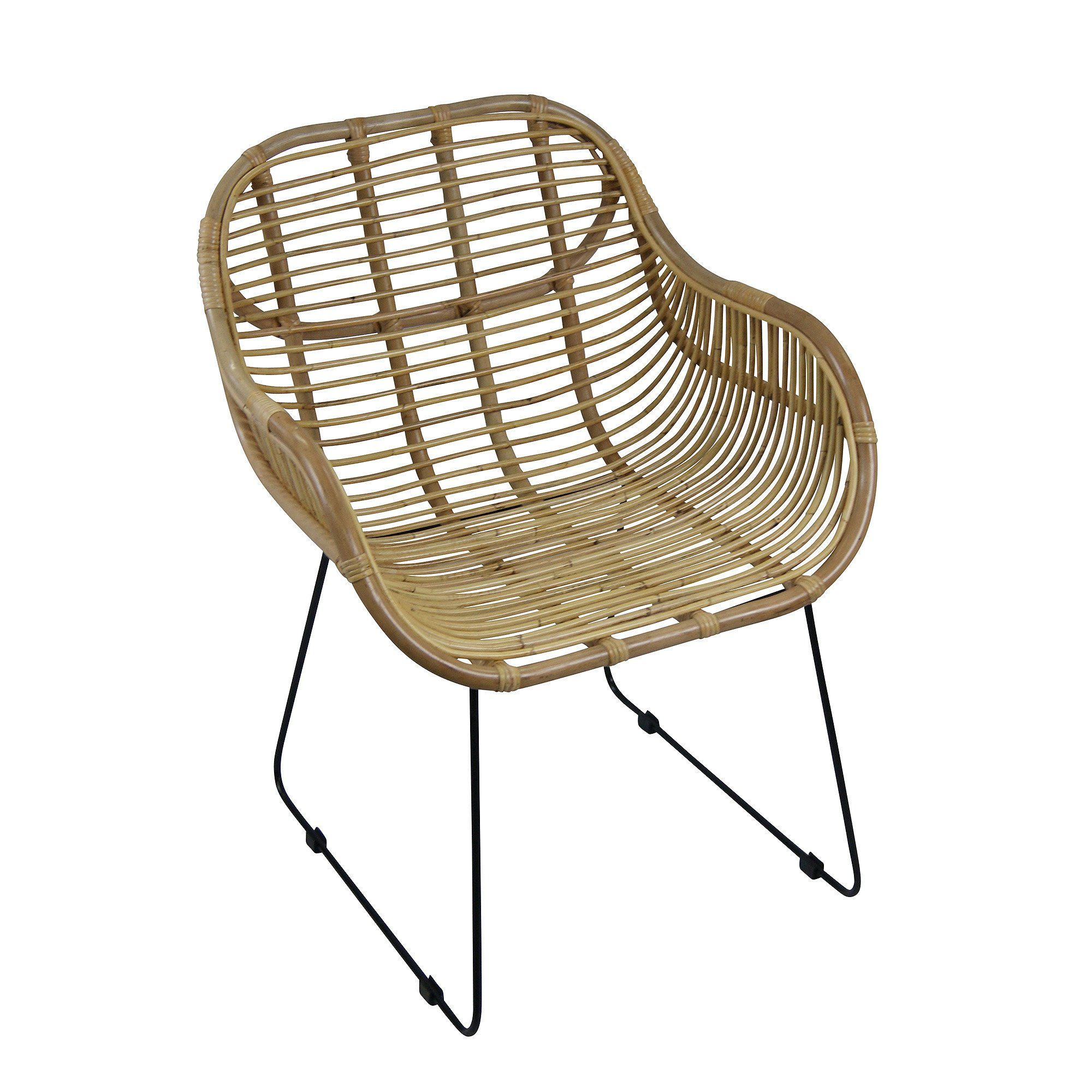 animal-design Rattanstuhl, Rattanstuhl Armlehne Lounge Bistro mit 50er Korb-Sessel natur Loft - Terrasse Küche Balkon Retro Garten - VENUS Esszimmer