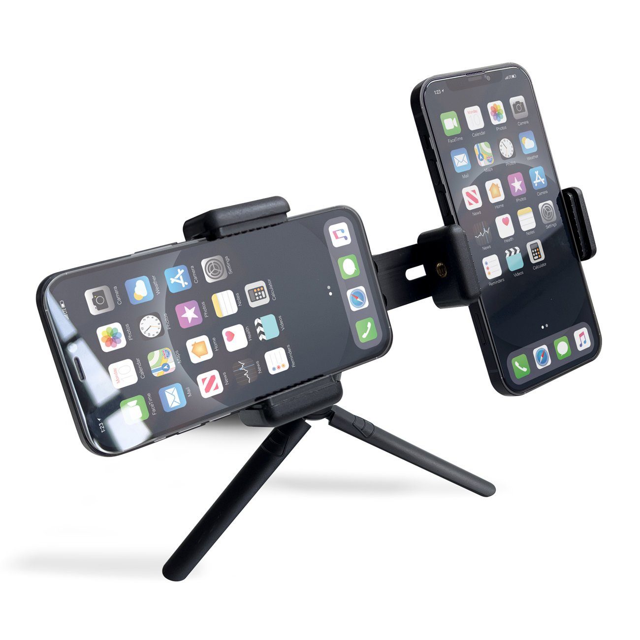 cofi1453 Zweifach Smartphone-Halterung mit Halterung Ständer Stativ verstellbarer schwarz Smartphone-Halter