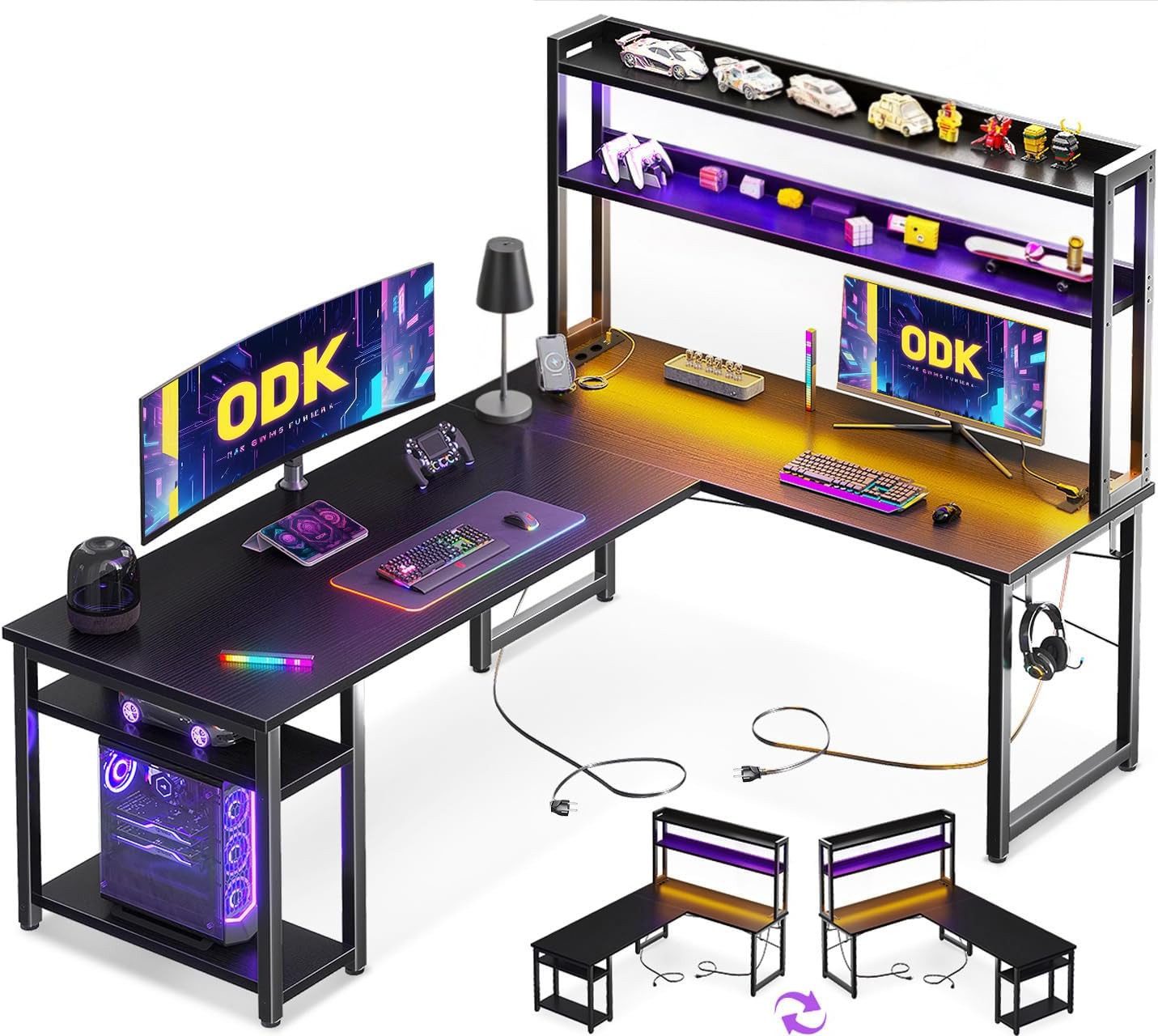ODK Eckschreibtisch mit Stall, Reversibel Gaming günstig online kaufen