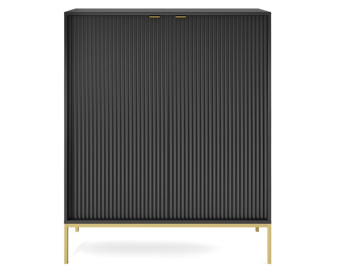Deine Möbel 24 Kommode NOVO K104 Hochkommode Sideboard Weiß Grau Schwarz Premium (Set, 2 St., Wohnzimmer Flur Schlafzimmer Goldene Griffe), geriffelte Fronten 104 cm breit 2-türig 6 geschlossene Fächer