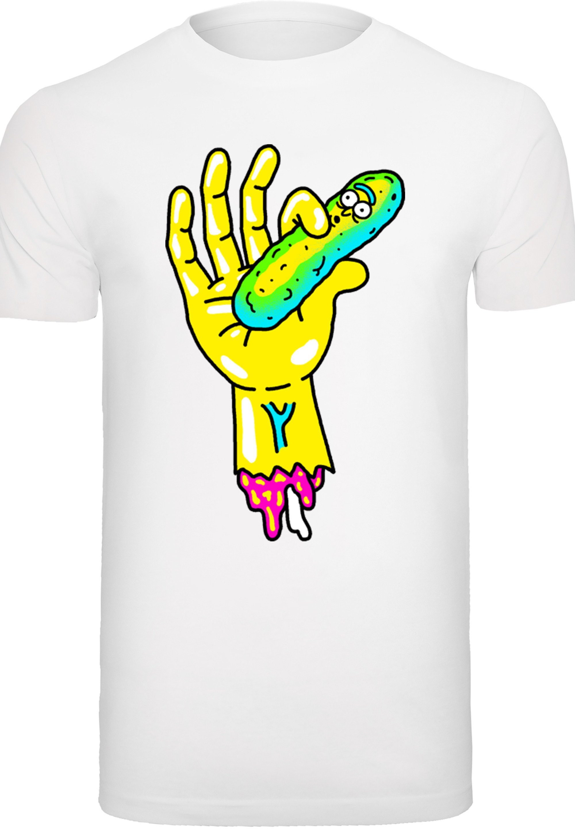 F4NT4STIC Hand Print Rick T-Shirt Morty weiß Pickle and