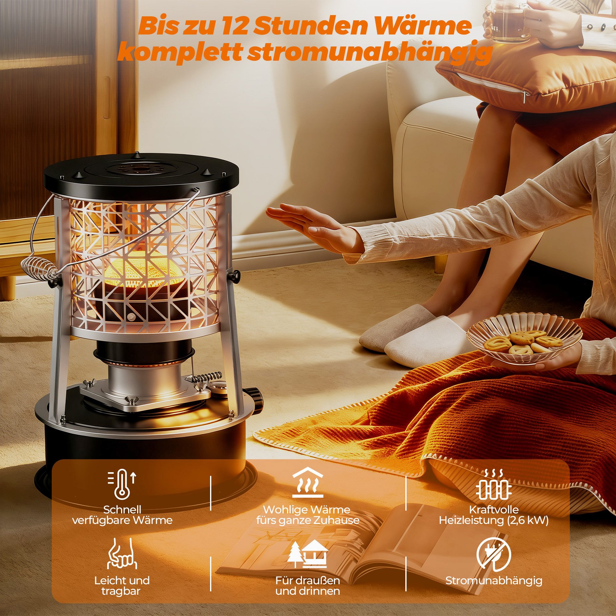 GLIESE Petroleumheizung Brennstoffbetriebener Raumheizkörper R95, Tragbar Campingkocher, 2600 W, Bioethanol - Campingofen mit 5L Tank, für Grillen outdoor, Notheizung