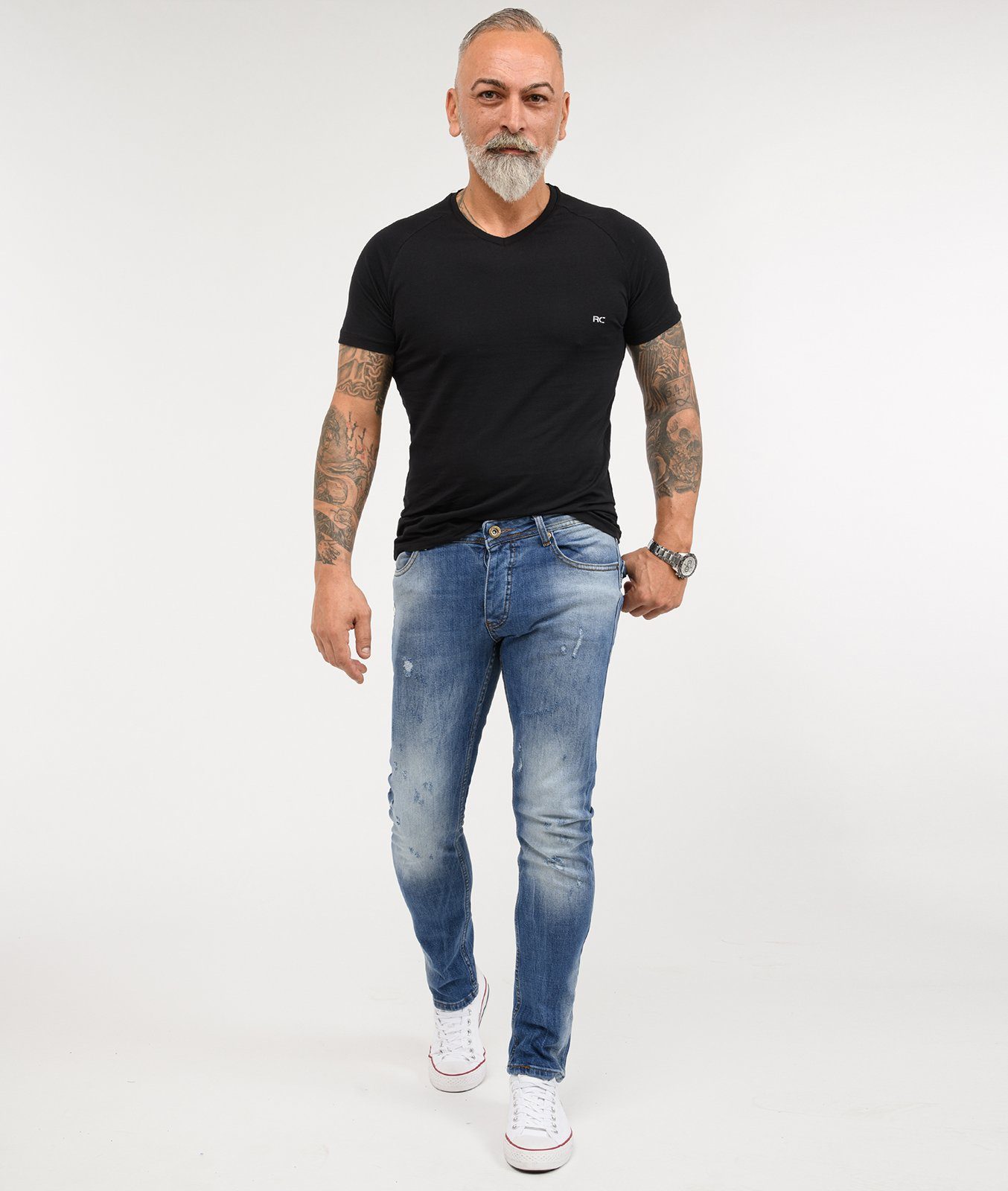 Rock Creek Slim-fit-Jeans Herren Jeans Stonewashed Hellblau RC-2162 – Bild 4 von 5