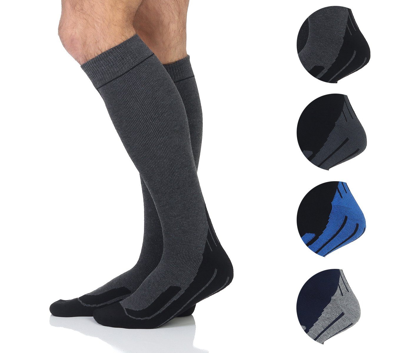 Sockenhimmel Skisocken 4er Thermo- Funktionsstrümpfe Vollfrottee, Socken Pack warme Kniestrümpfe Herren Gepolstert