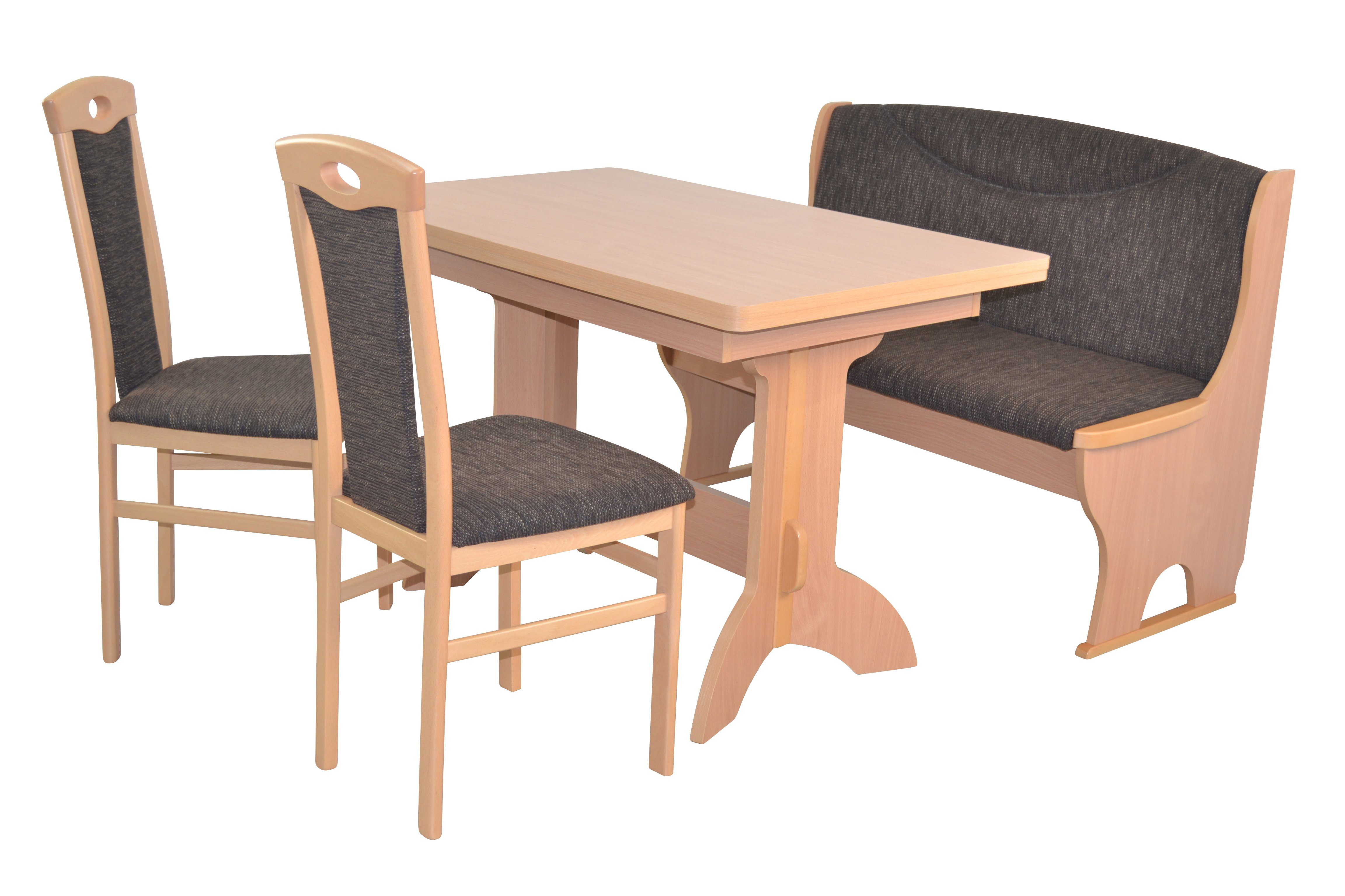 Sitzbank Buche-Nachbildung/dunkelbraun einen 4teilige 2 moebel-direkt-online mit Stühlen, aus Stauraumfunktion (Spar-Set, Sitzbank, Esstisch, bestehend Sitzgruppe 4teiliges Essgruppe Tischset),