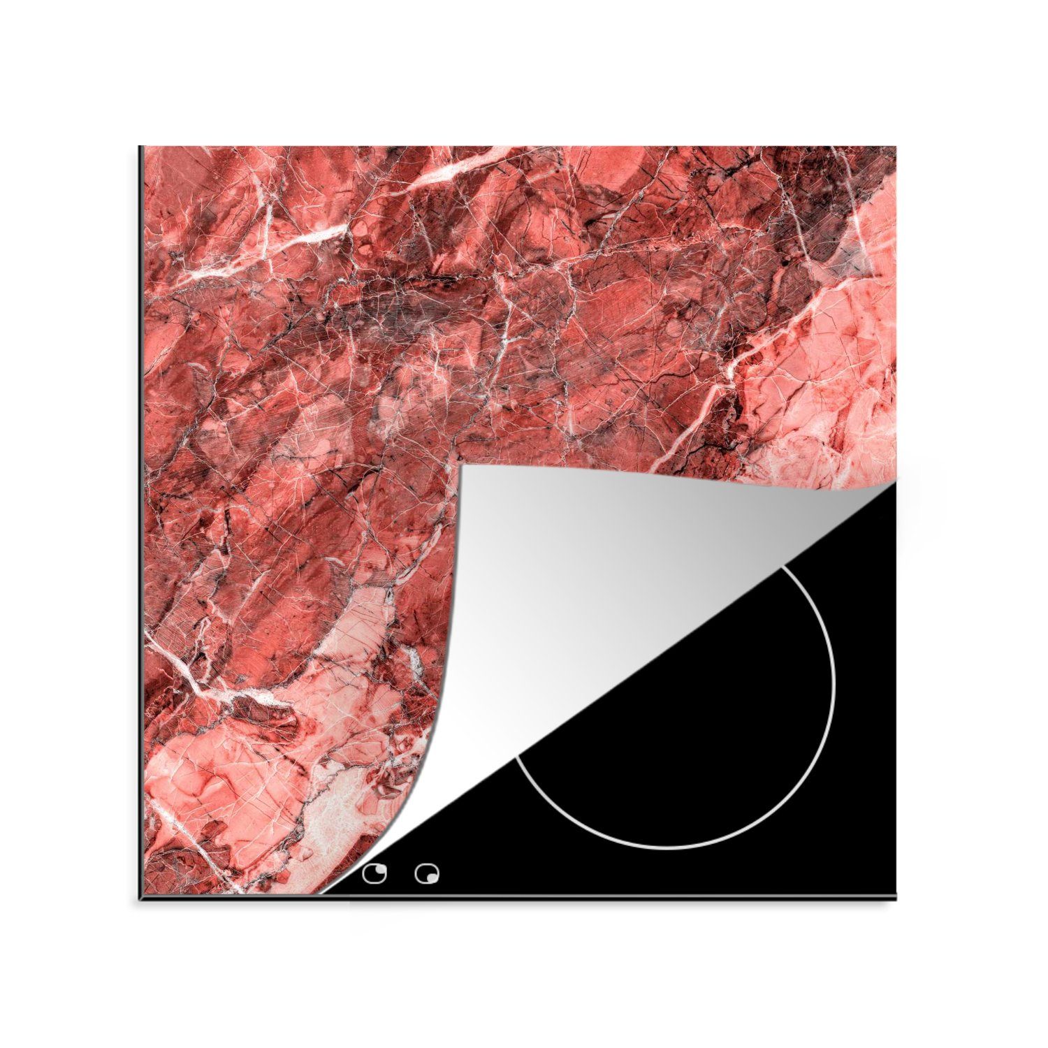 MuchoWow Herdblende-/Abdeckplatte Stein - Rot - Rosa - Granit, Vinyl, (1 tlg), 78x78 cm, Ceranfeldabdeckung, Arbeitsplatte für küche