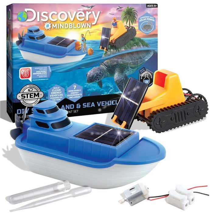 Discovery Kids Modellbausatz Mindblown DIY Solar Land and Sea Vehicles 26 teilig zwei solarbetriebene Fahrzeuge