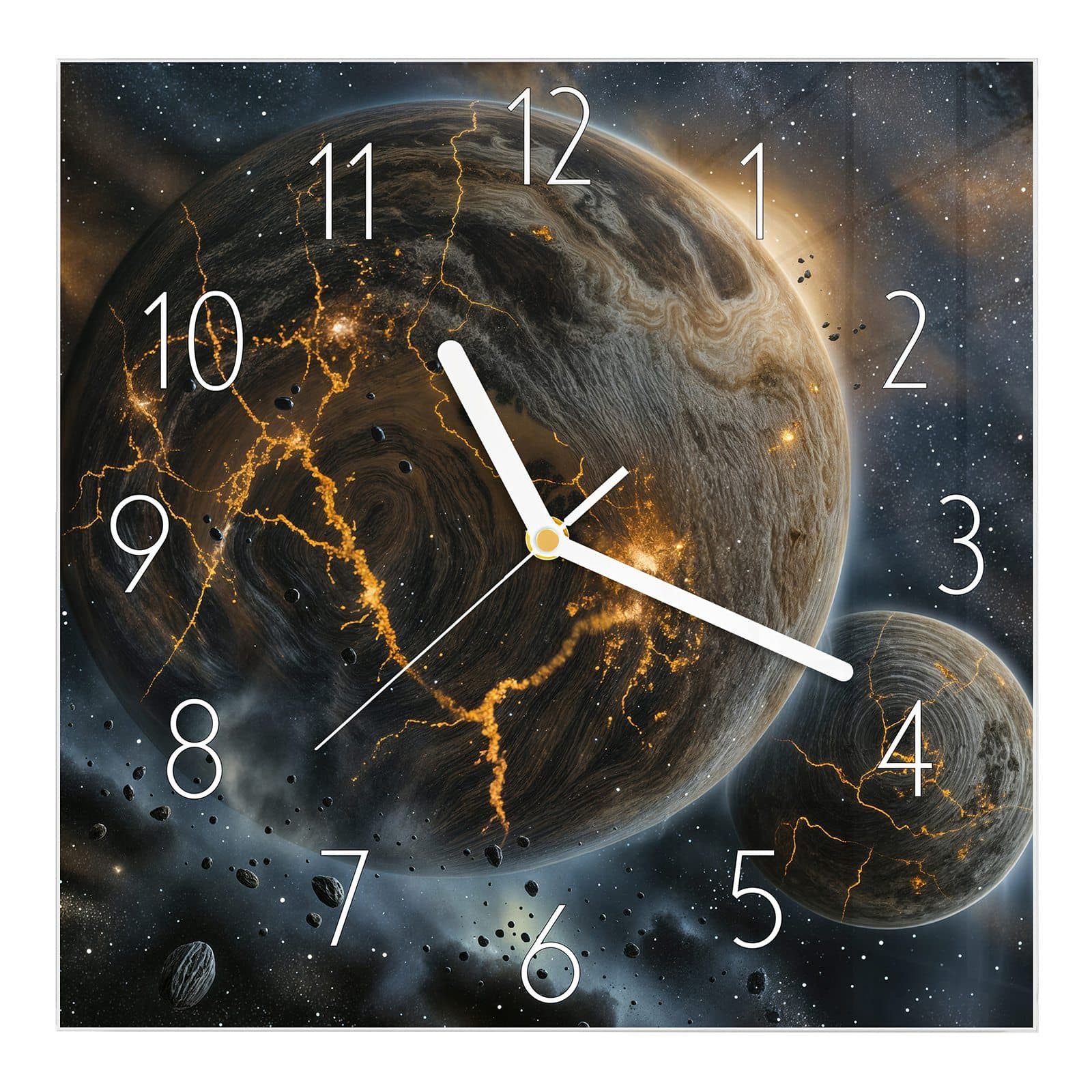 Wanduhr Glasuhr Wanduhr Wandkunst Größe 30 x 30 cm mit Motiv Drei Welten