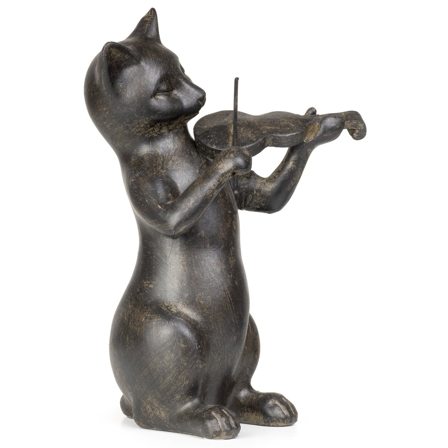 Moritz Dekofigur Deko-Figur Polyresin schwarz Musikinstrument, aus Dekofigur Polyresin Geige Dekoration Dekoelement aus Figuren Katze spielt