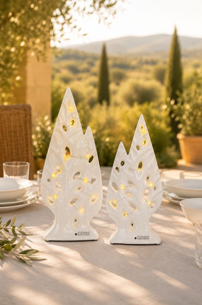 TIZIANO - DESIGN & EMOTIONS Dekofigur Dekoobjekt Doppelbaum Cipresso LED weiß-creme – Bild 3 von 5