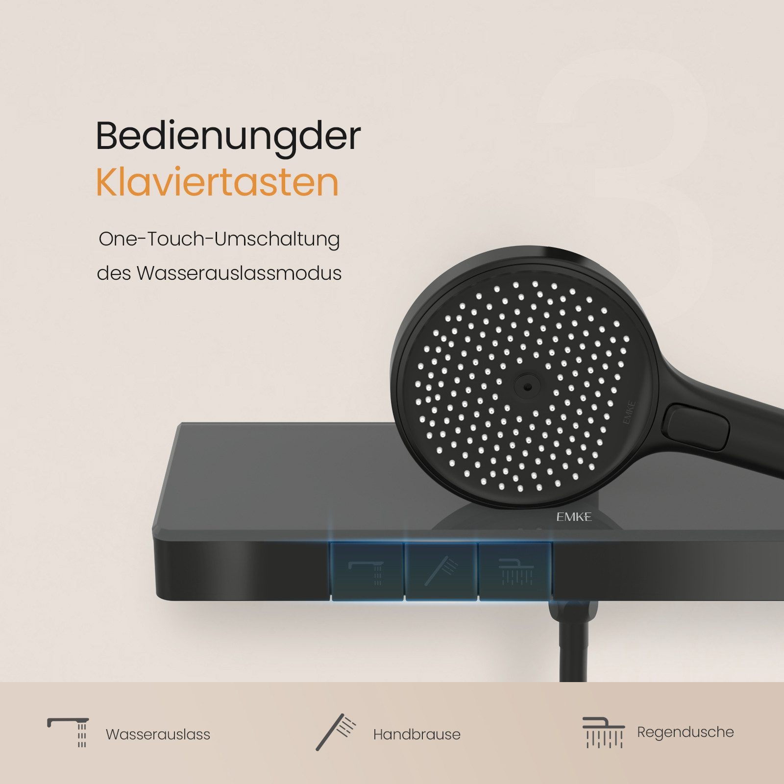 EMKE Duschsystem Duschset mit Thermostat,32cm Runde Regenduschset,mit Kopfbrause, Höhe 83 cm, 3 Strahlart(en), set, Brauseschlauch mit Verdrehschutz, verstellbare Höhe Duschstange,3F-Funktion,ABS-Gehäuse,1.5 m Schlauch