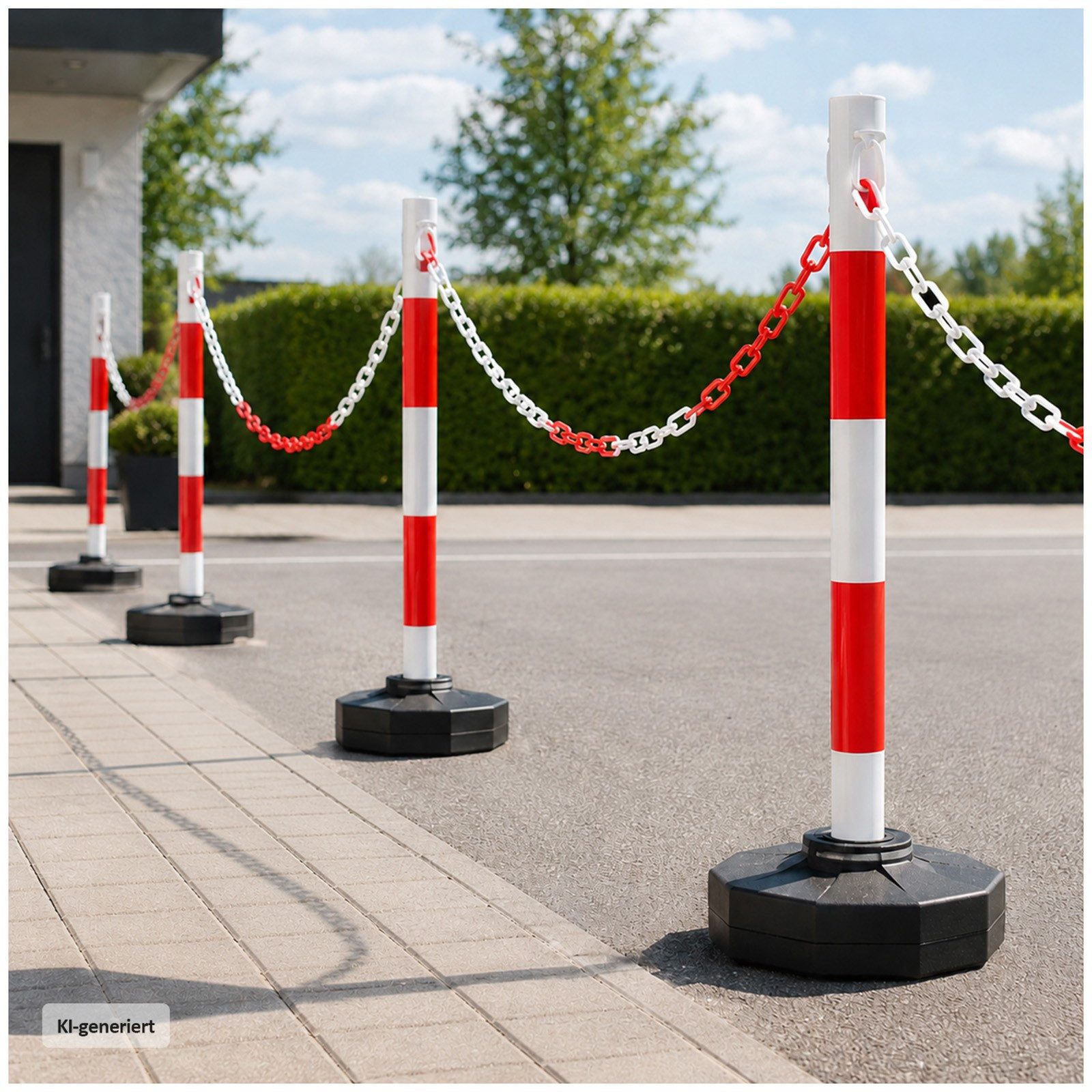 HTI-Living Absperrpfosten Kunststoff Absperrkette rot weiß 25 m für Baustelle und Parkplatz (1 Stück)
